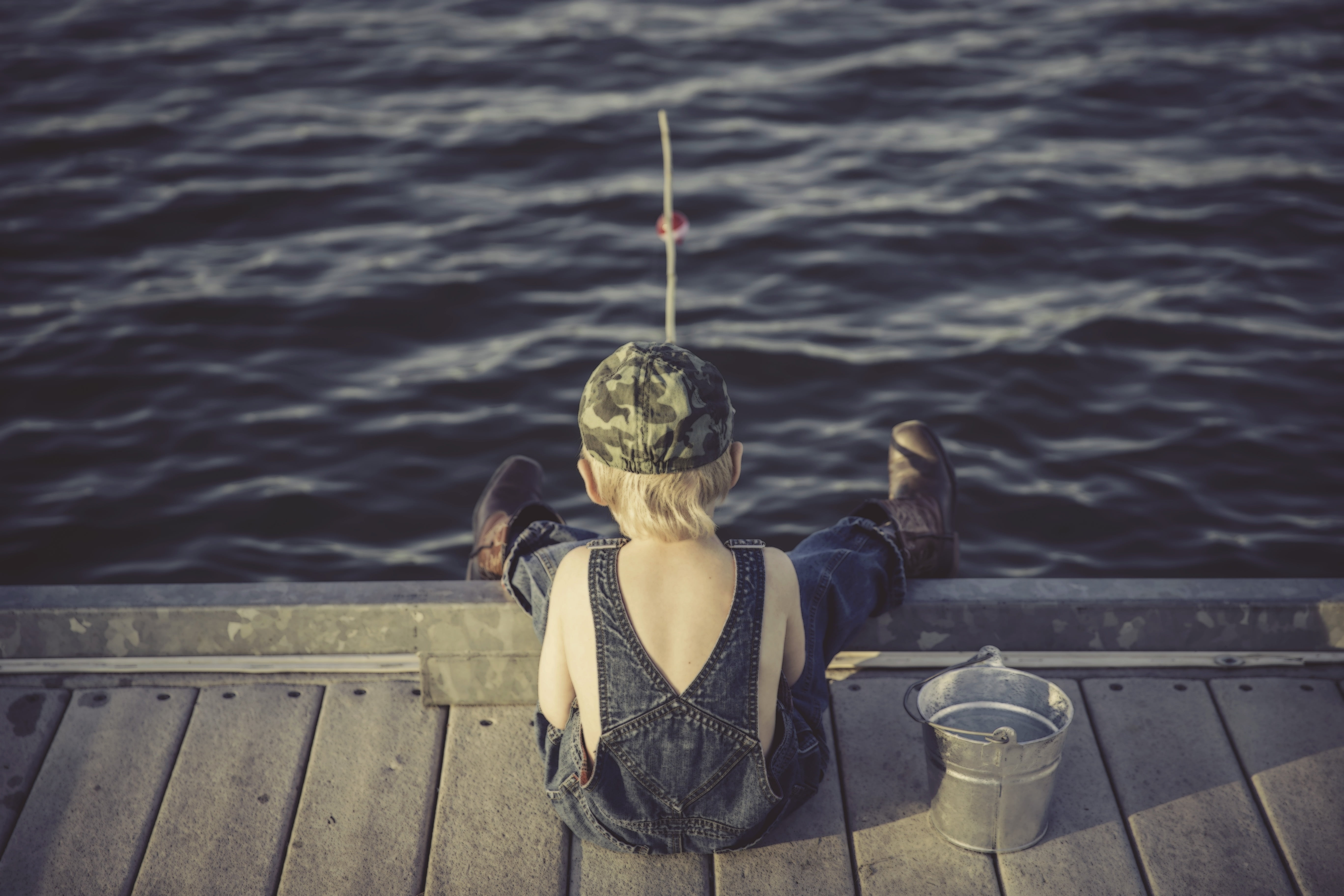 standing, statue, waist up, lifestyles, people, clothing, fishing, focus on foreground, lake, s, young childhood, one person, railing, boy, rear view, wearing, HD Wallpaper