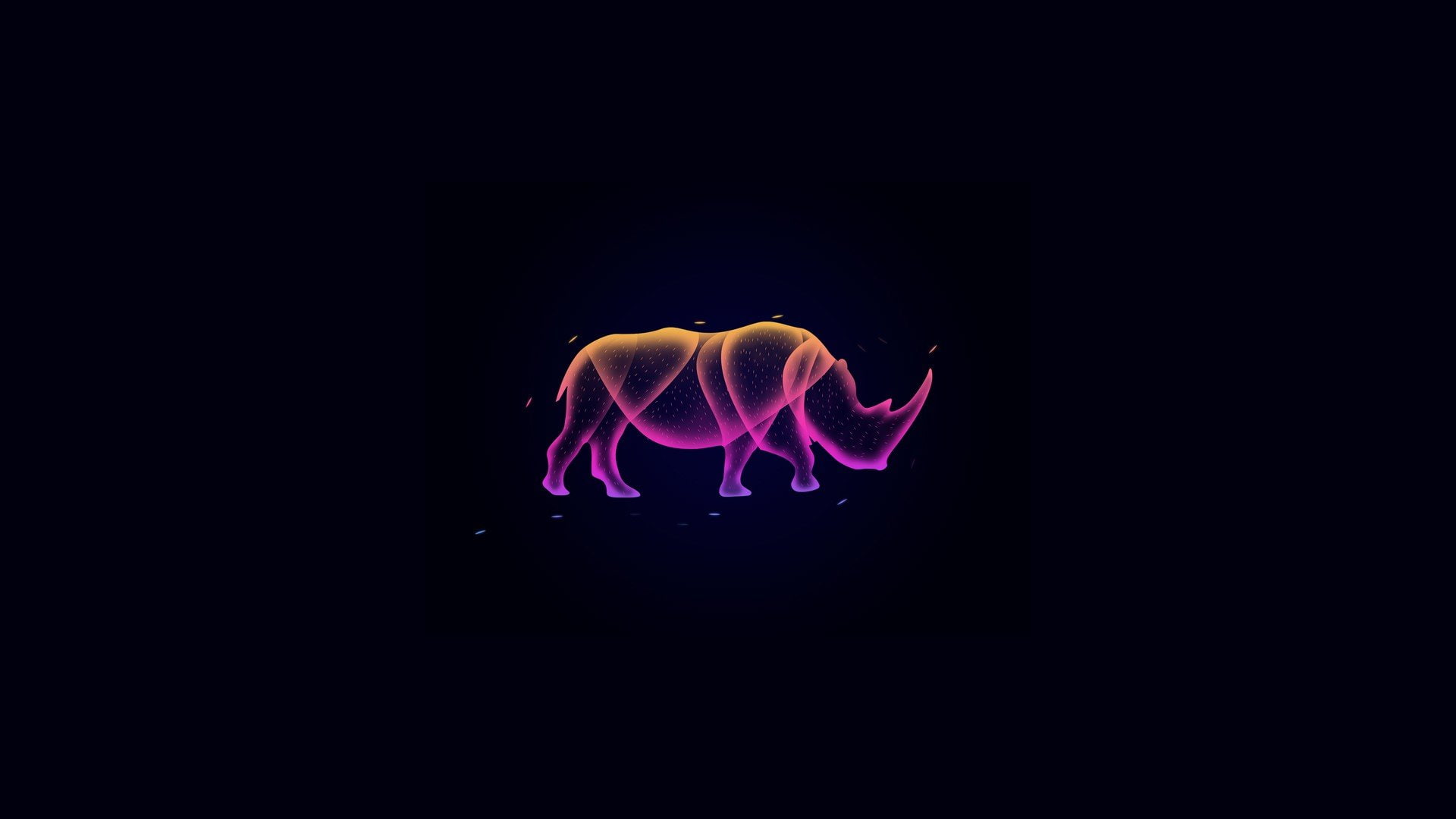 black background, Glowing, Rhino, 1080P, HD Wallpaper