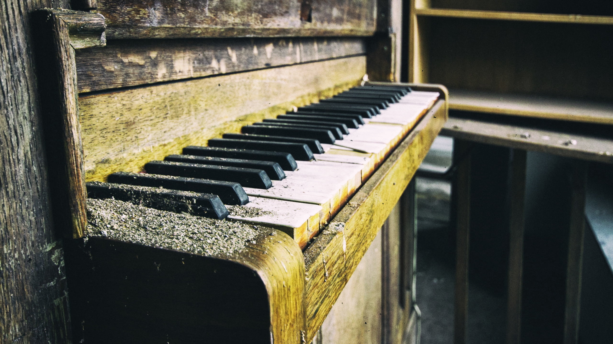 old, classical Style, day, black Color, old-fashioned, damaged, classic, abandoned, ebony, in a row, white, close-up, keys, backgrounds, musical Instrument, HD Wallpaper