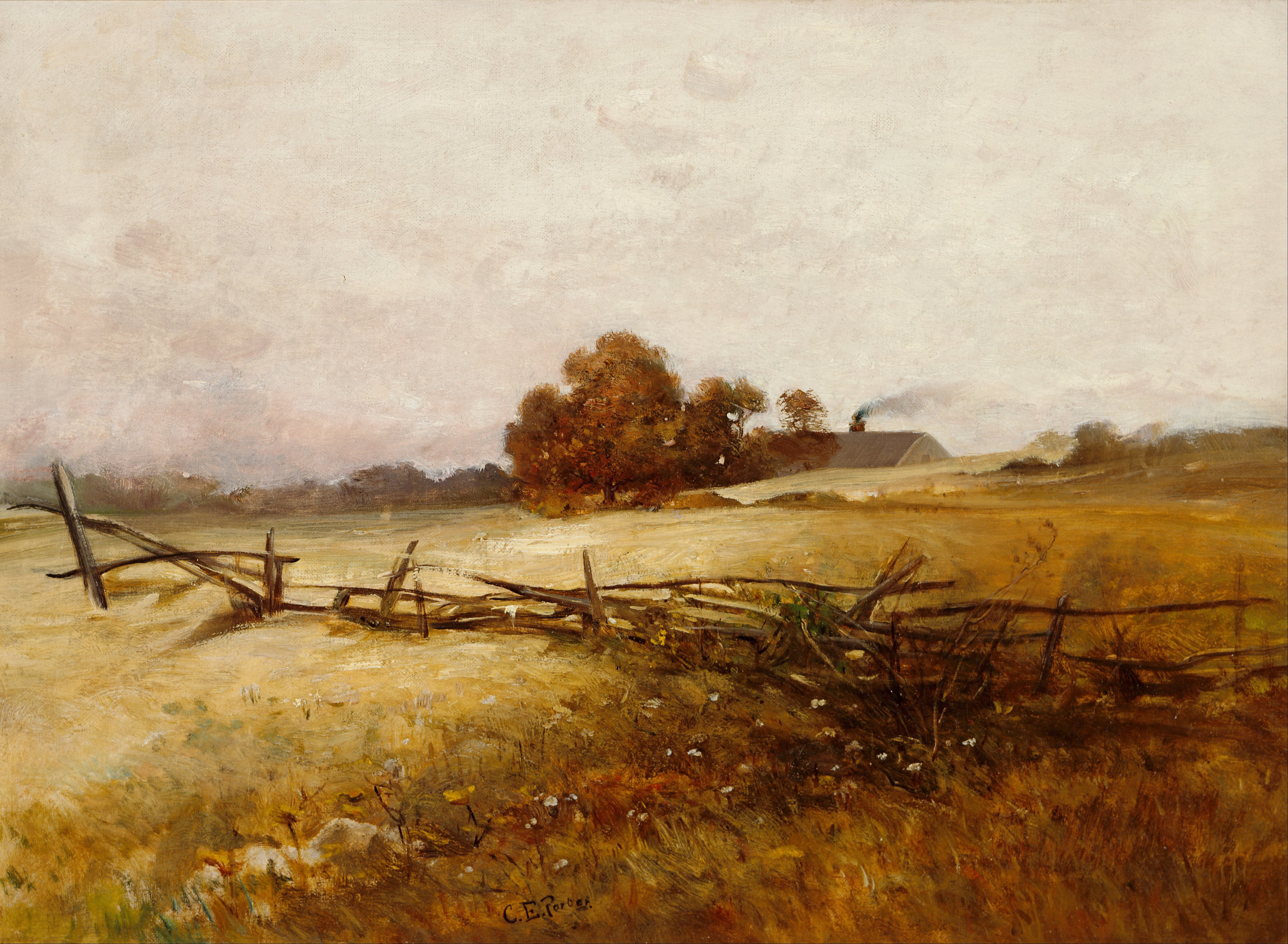 environment, day, artistic, plant, sky, fence, clouds, oil on canvas, tranquil scene, country, non-urban scene, outdoors, scenics - nature, fall, painting, HD Wallpaper