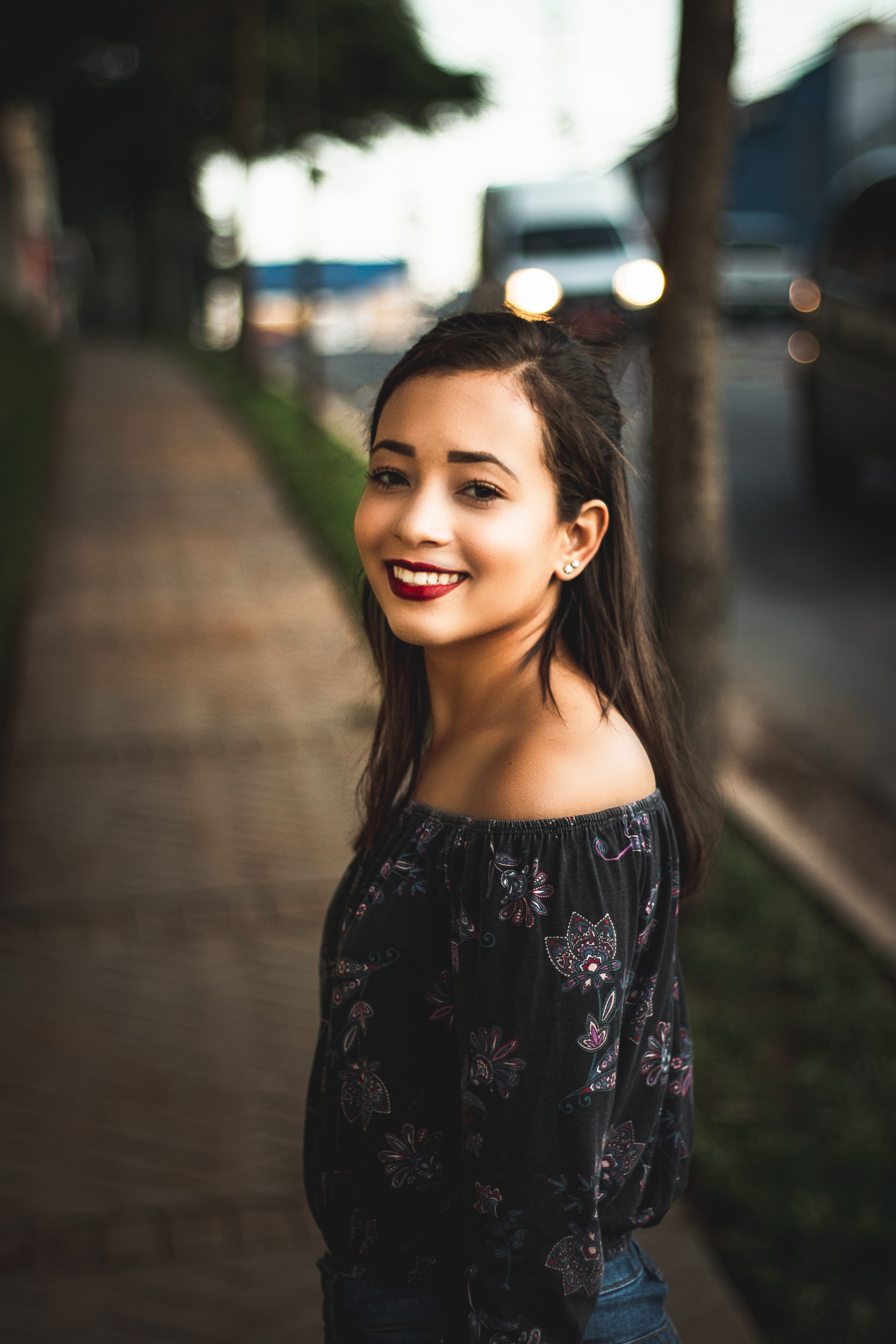 daytime, eyes, black, attractive, young adult, beautiful woman, photoshoot, looking, young women, person, smiling, wear, lips, skin, daylight, outdoors, Phone HD Wallpaper