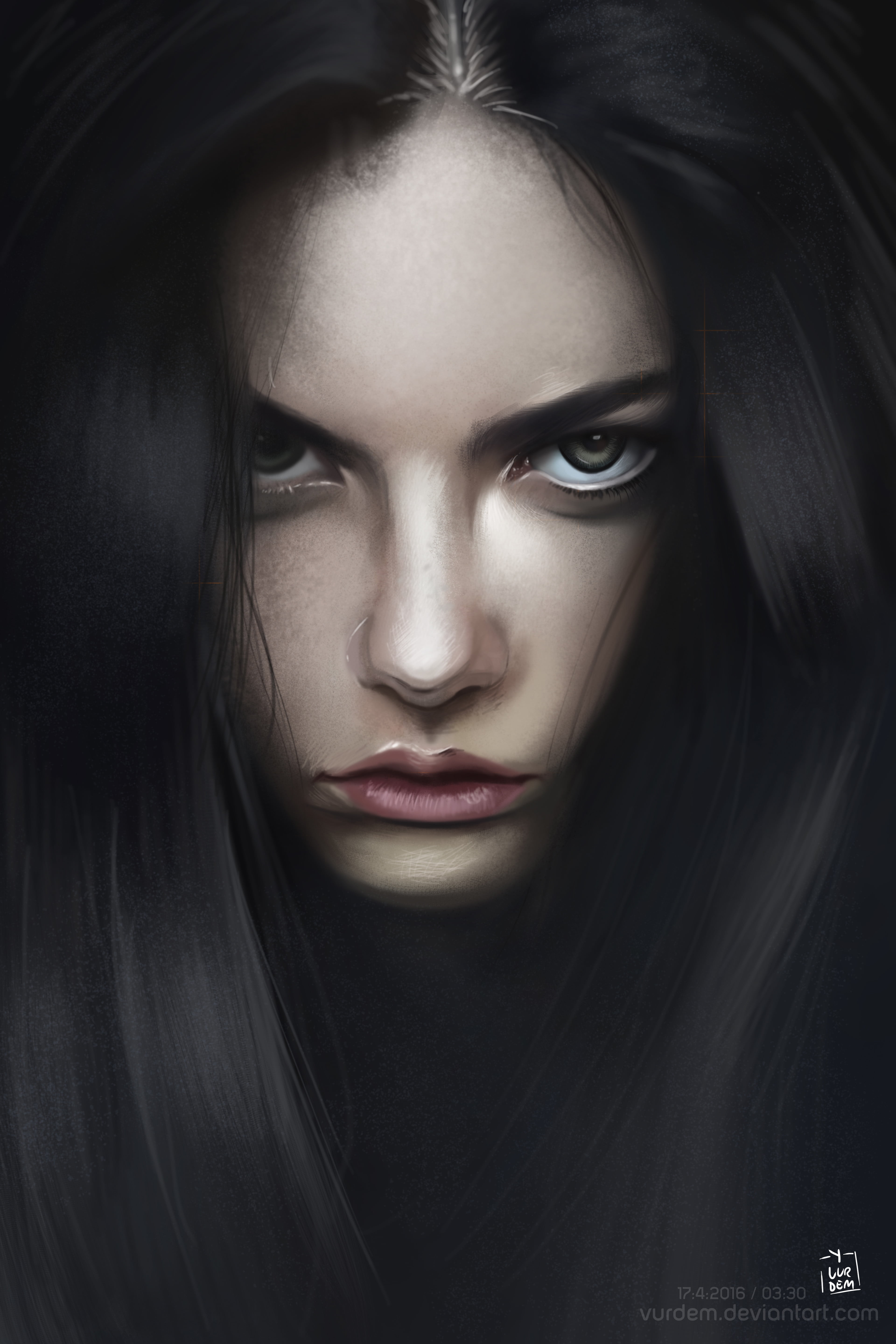 long hair, black hair, face, artwork, portrait display, Yaşar Vurdem, digital art, digital painting, fan art, 5K, creepy, looking at viewer, portrait, Phone HD Wallpaper