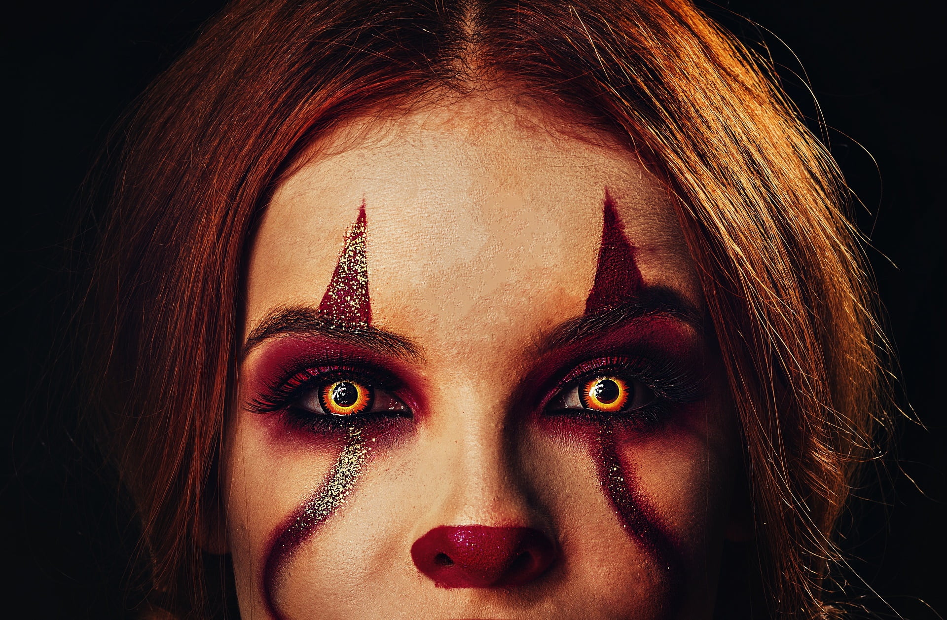 face, women, redhead, 1080P, glowing eyes, creepy, HD Wallpaper