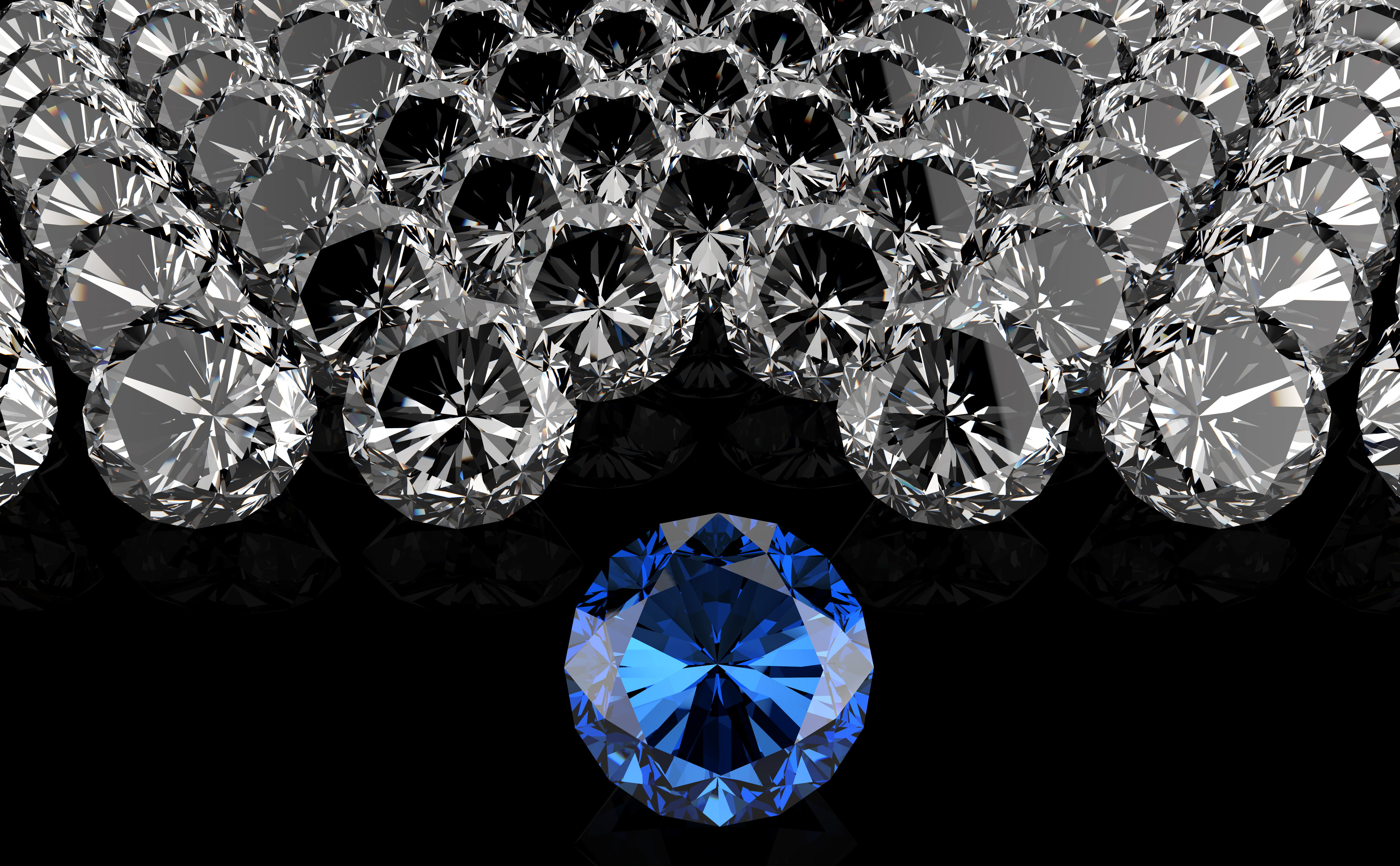 geometric shape, circle, blue, luxury, 4K, lot, THE DARK BACKGROUND, black background, shiny, pattern, clear, diamond - gemstone, studio shot, HD Wallpaper