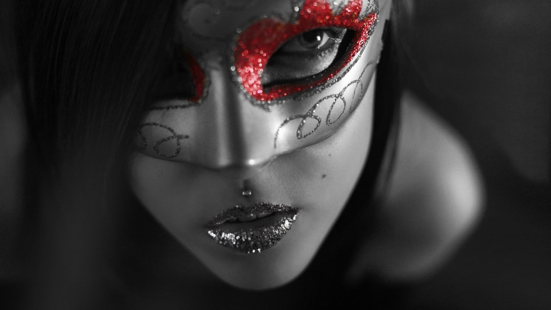portrait, indoors, beautiful woman, human lips, body part, fashion, piercing, hairstyle, headshot, black background, adult, young adult, mask, beauty, luxury, HD Wallpaper