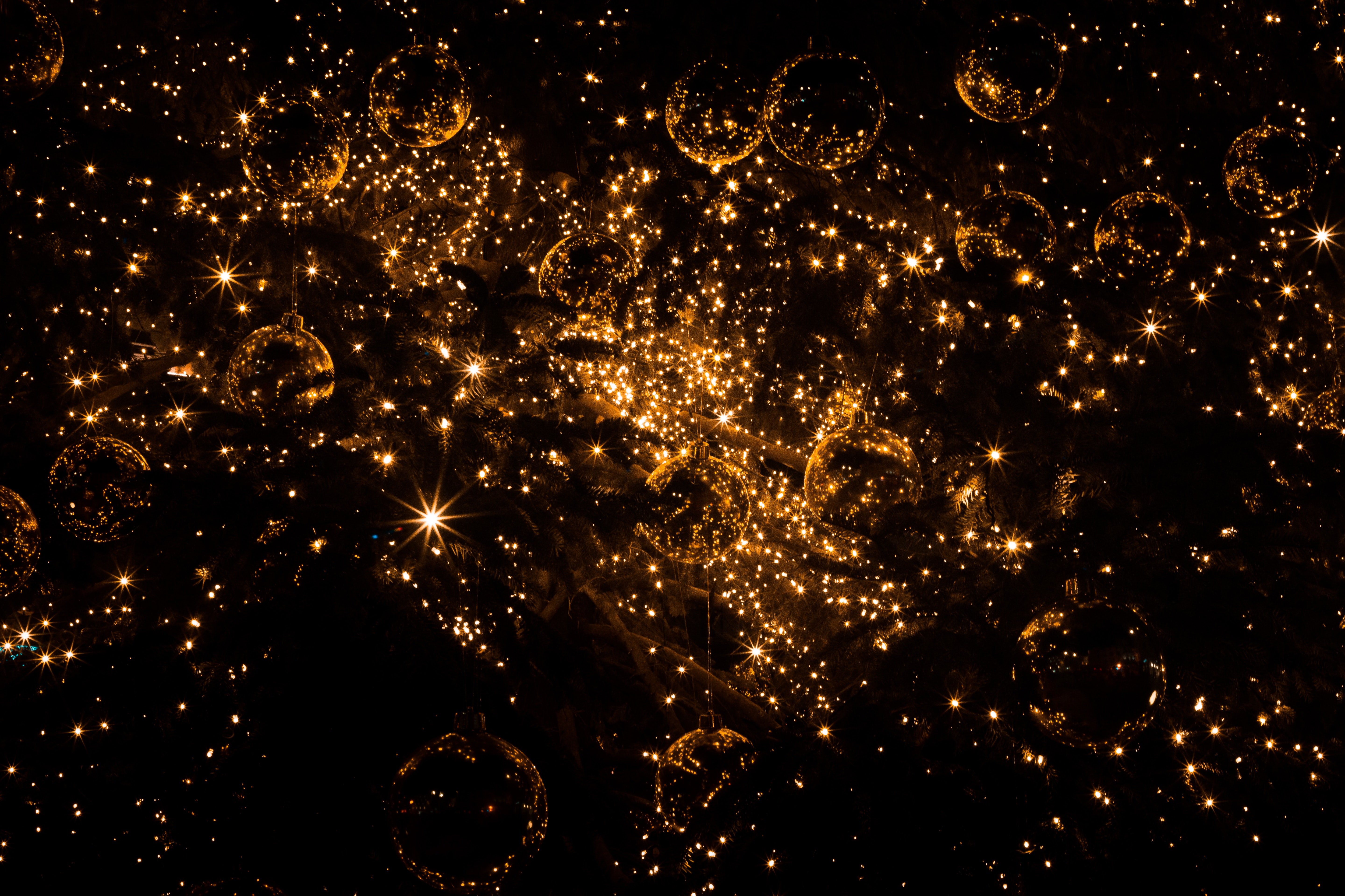 5K, dark, new year, glitter, christmas, golden, christmas toys, HD Wallpaper