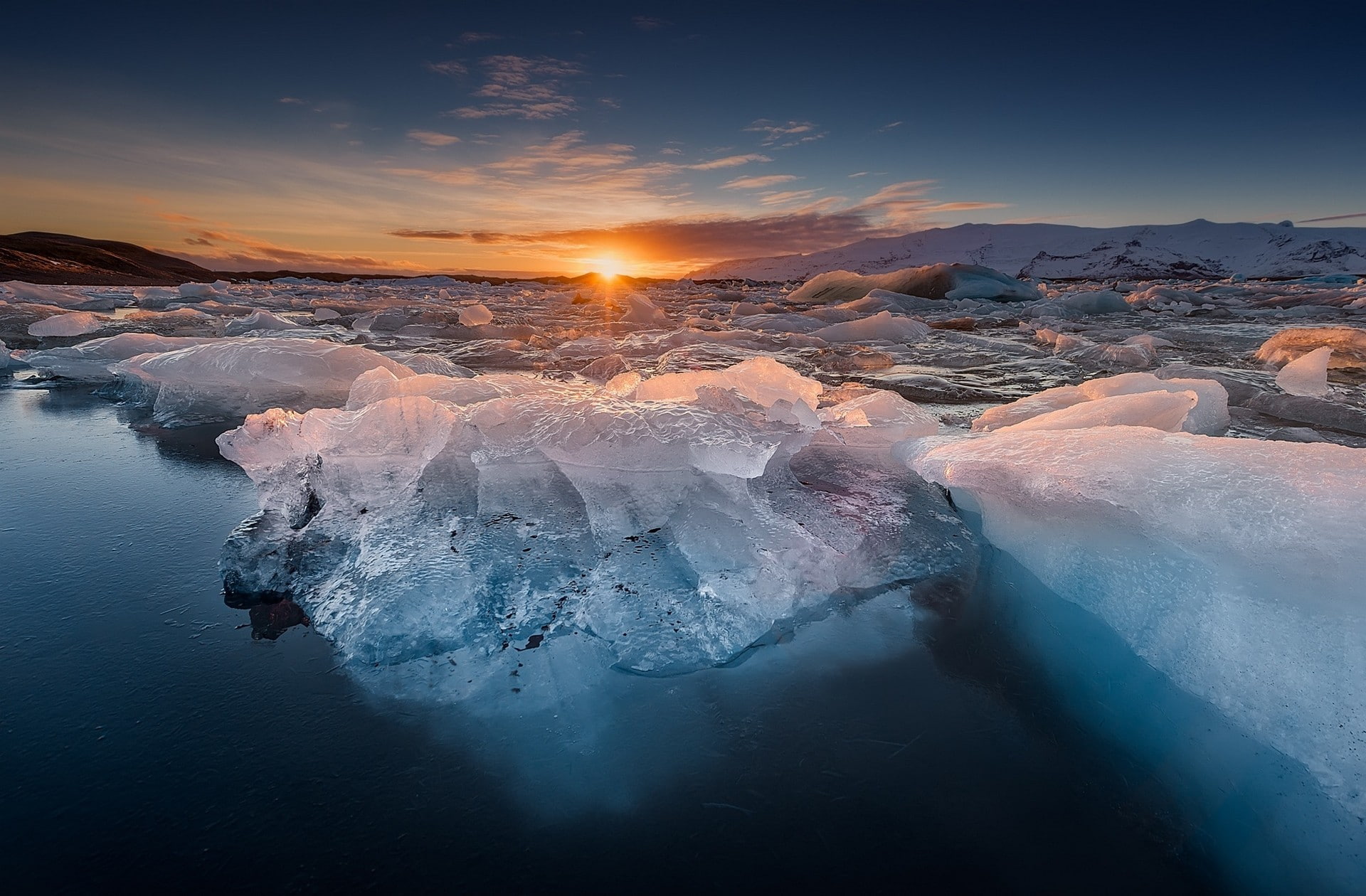 hill, landscape, 1080P, cold, sunset, calm, ice, frost, winter, nature, HD Wallpaper