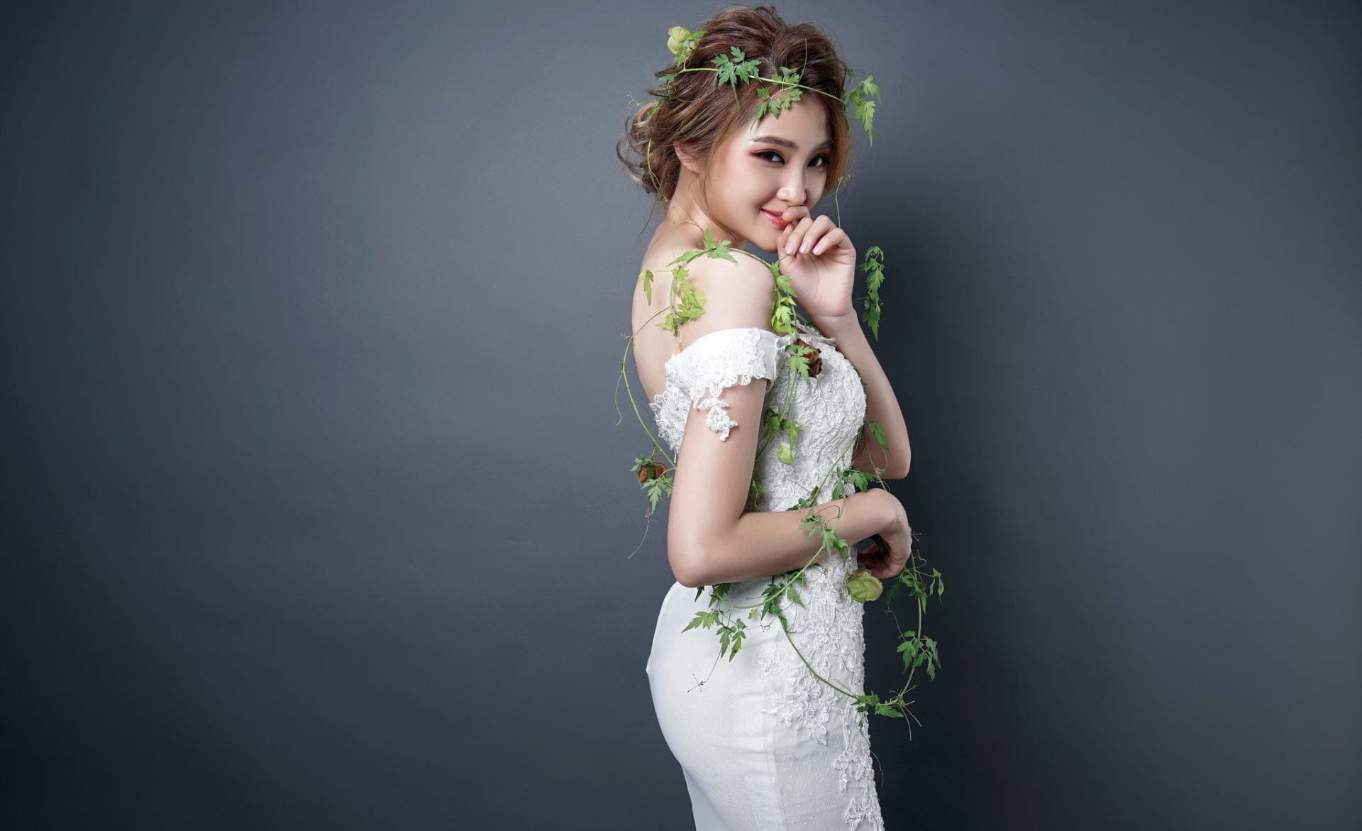 Woman, Vine, White Dwarf, Wedding Dress, Girl, Brunette, Women, Asian, Model, 1080P, Bride, HD Wallpaper