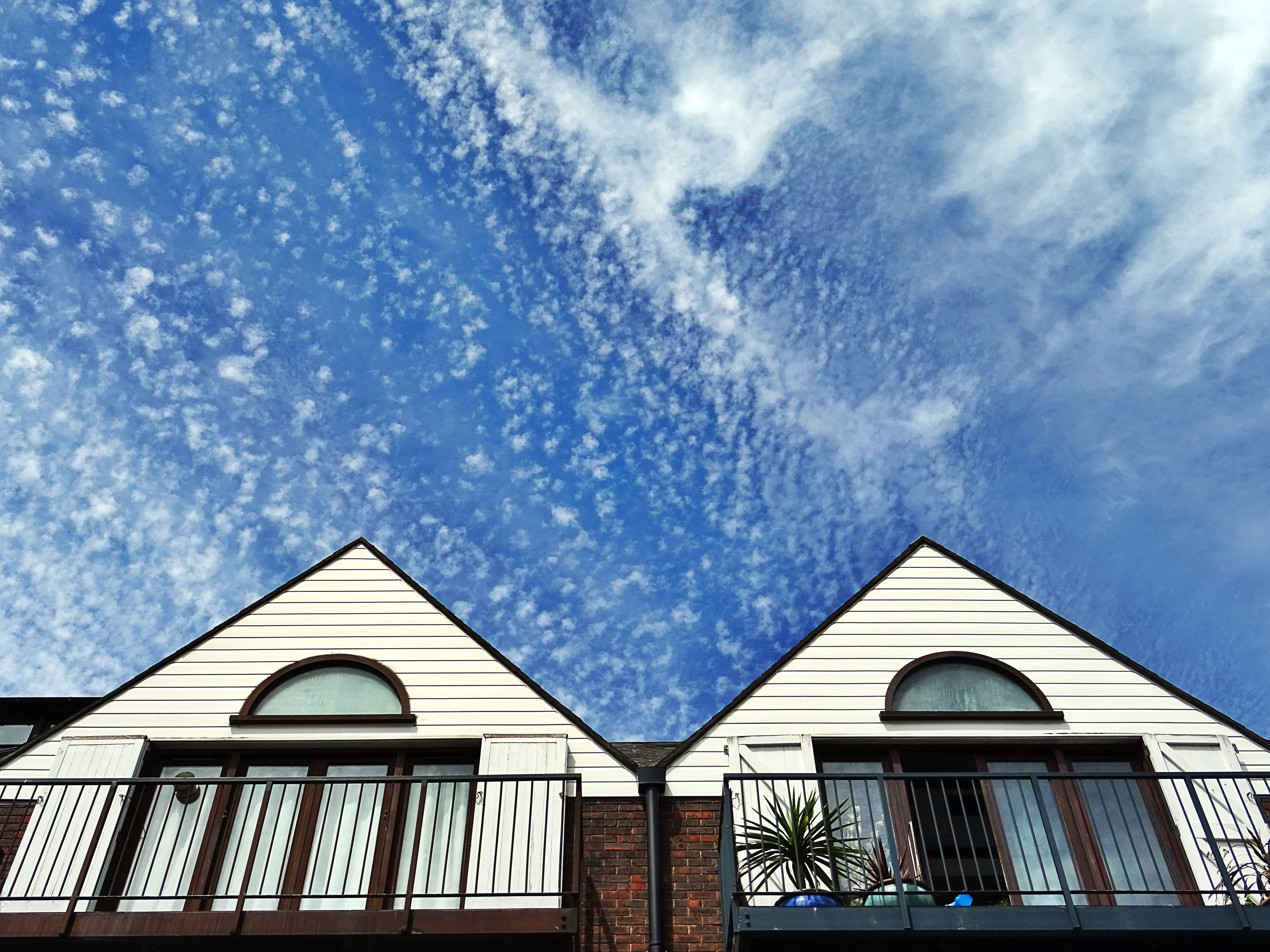 nature, glass - material, day, window, perspective, blue, home, low angle view, daylight, triangle shape, building, winter, outdoors, 5K, cloud - sky, HD Wallpaper