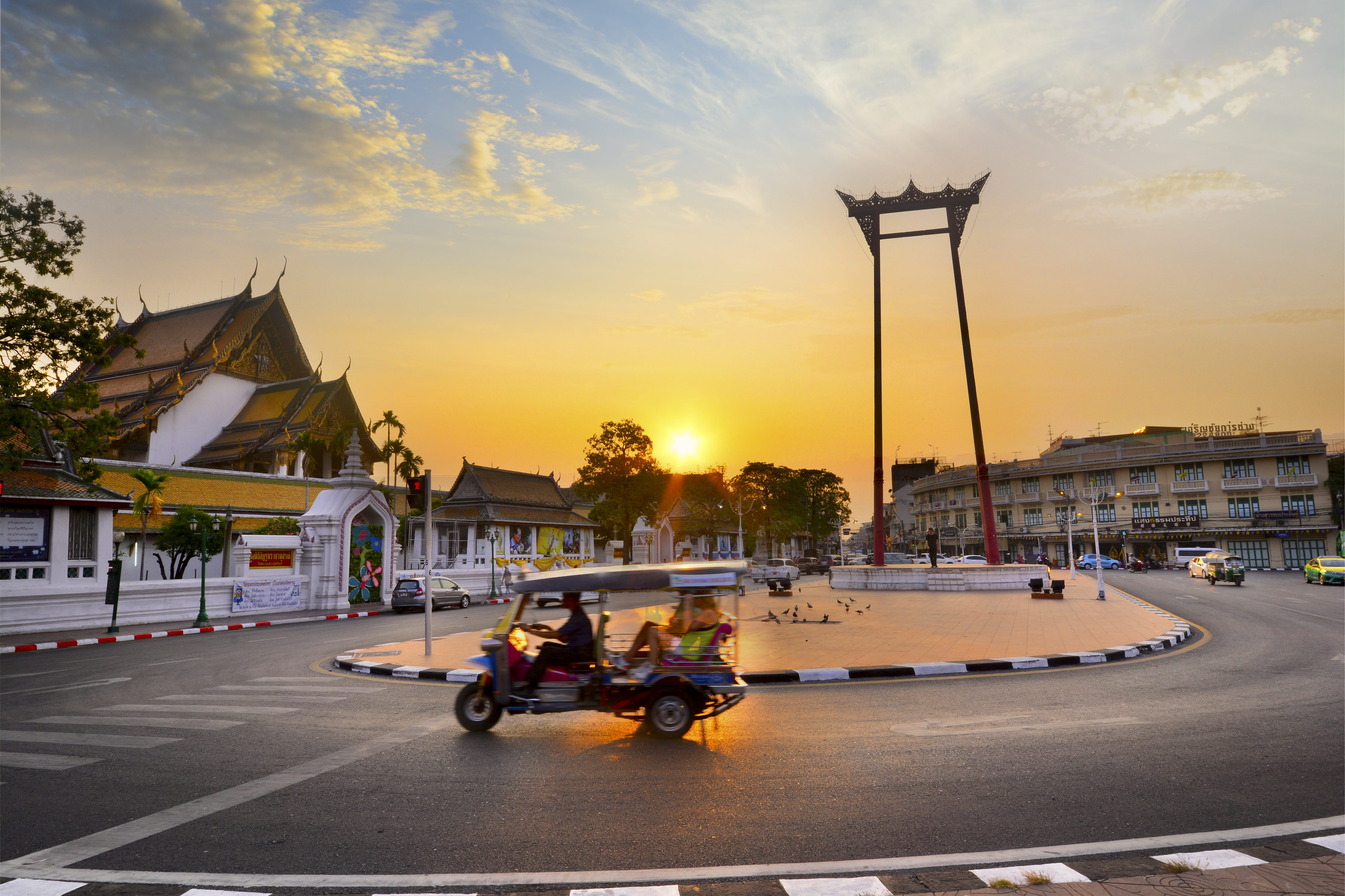 city, mode of transportation, red, road, outdoors, leisure activity, land vehicle, building exterior, 5K, lifestyles, scooter, riding, built structure, HD Wallpaper