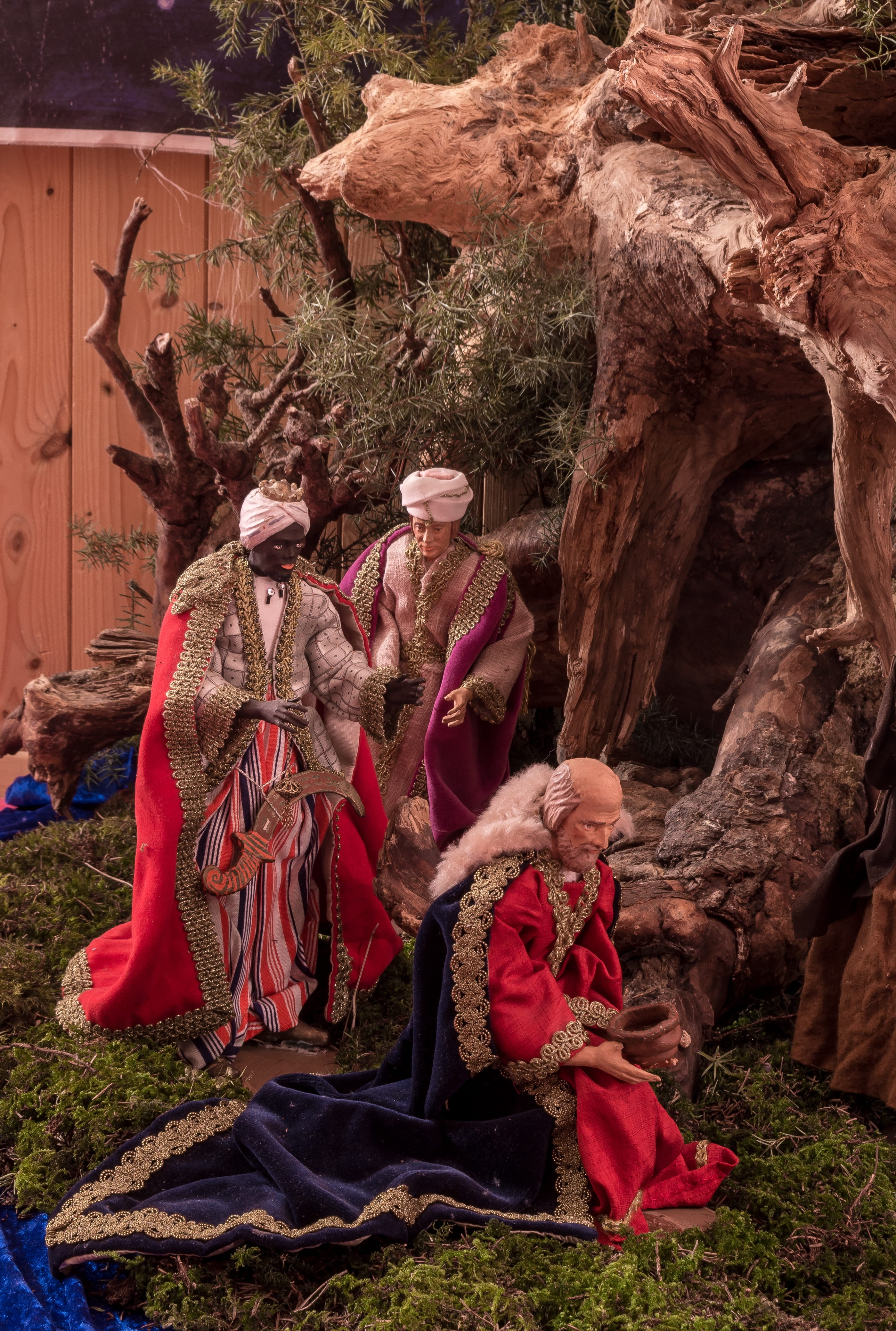 real people, rock, tree, day, christmas time, sunlight, worship, christmas crib figures, representation, christmas story, clothing, three kings, field, Phone HD Wallpaper