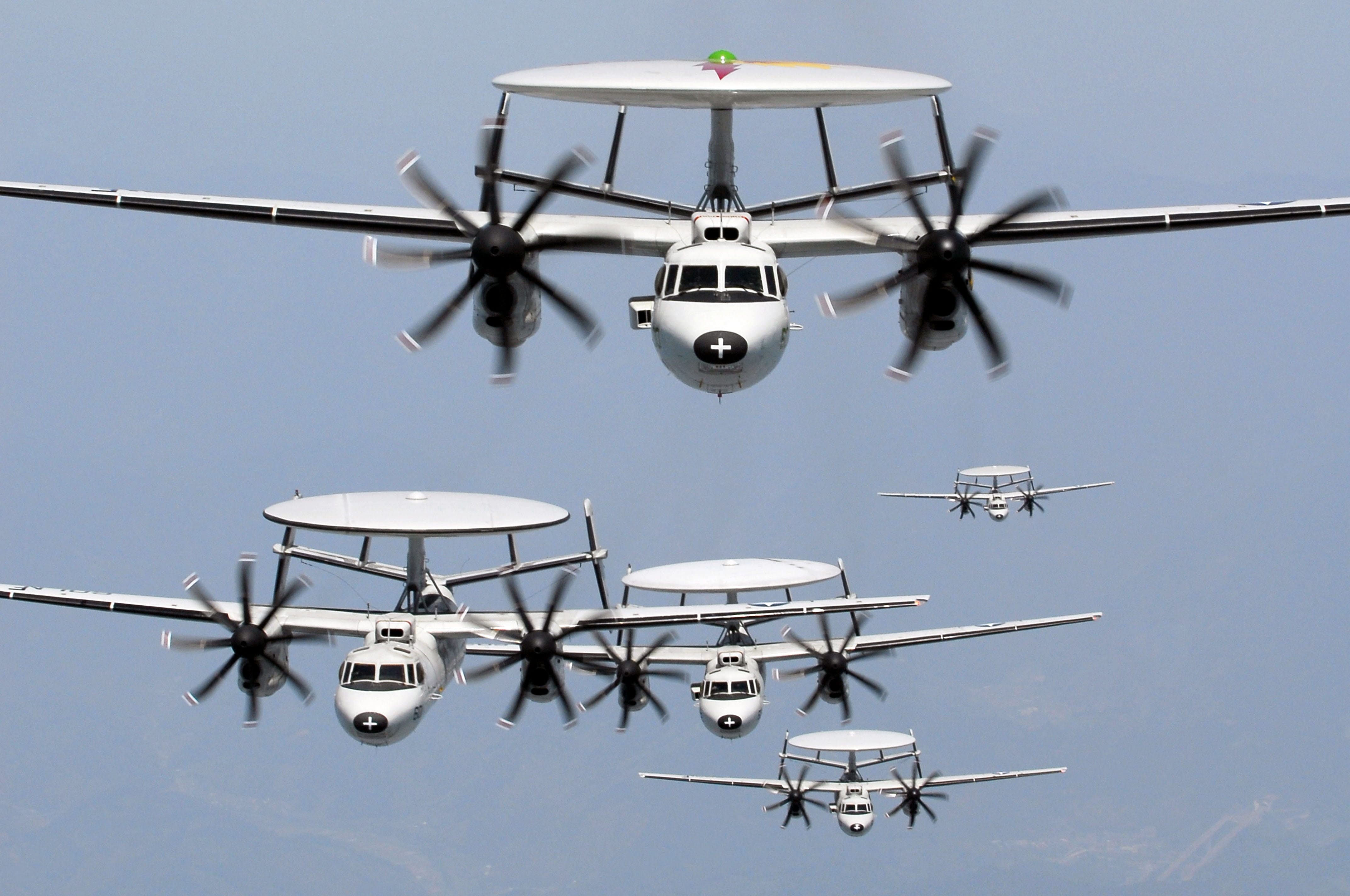 low angle view, clear sky, blue, propeller plane, Aircraft, flying, military, sky, awacs, air vehicle, technology, architecture, sensing, helicopter, day, HD Wallpaper