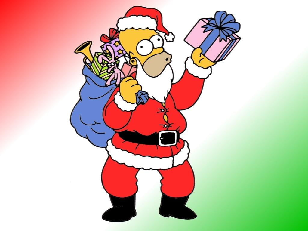 long, sending, clothes, beard, simpson santa claus, 480P, santa, red, simpson, red clothes, long beard, presents, sending presents, claus, cartoon, HD Wallpaper