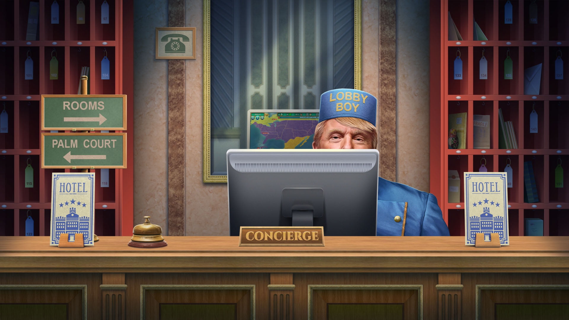 Game, Monitor, Computer, Reception, 1080P, President, Game Art, The hotel, Donald Trump, Realpolitiks, Art, Style, HD Wallpaper