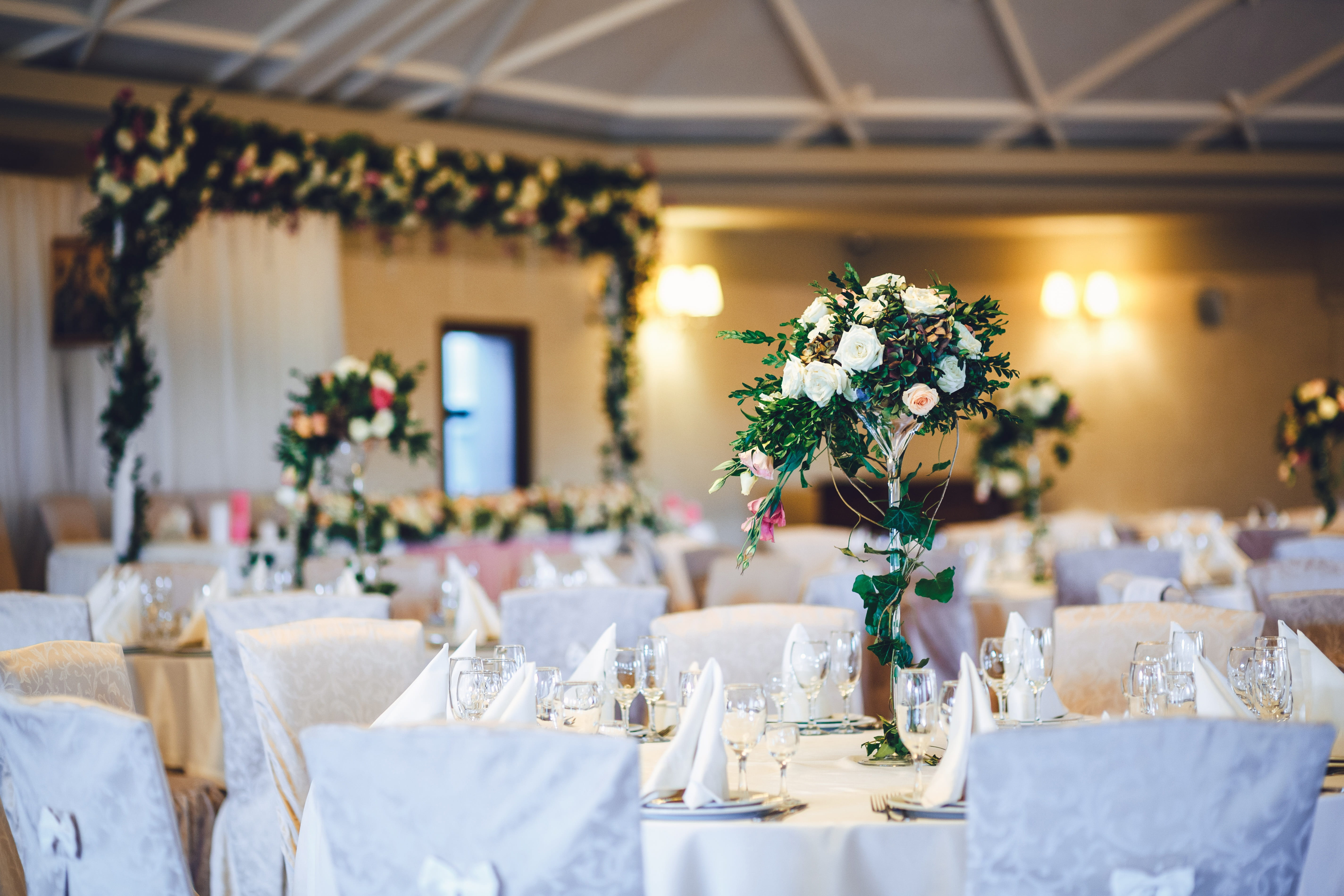 flowers, preparation, bouquet, nature, glass, flower head, setting, table, arrangement, vase, seat, reception, flower, indoors, design, plant, luxury, business, HD Wallpaper