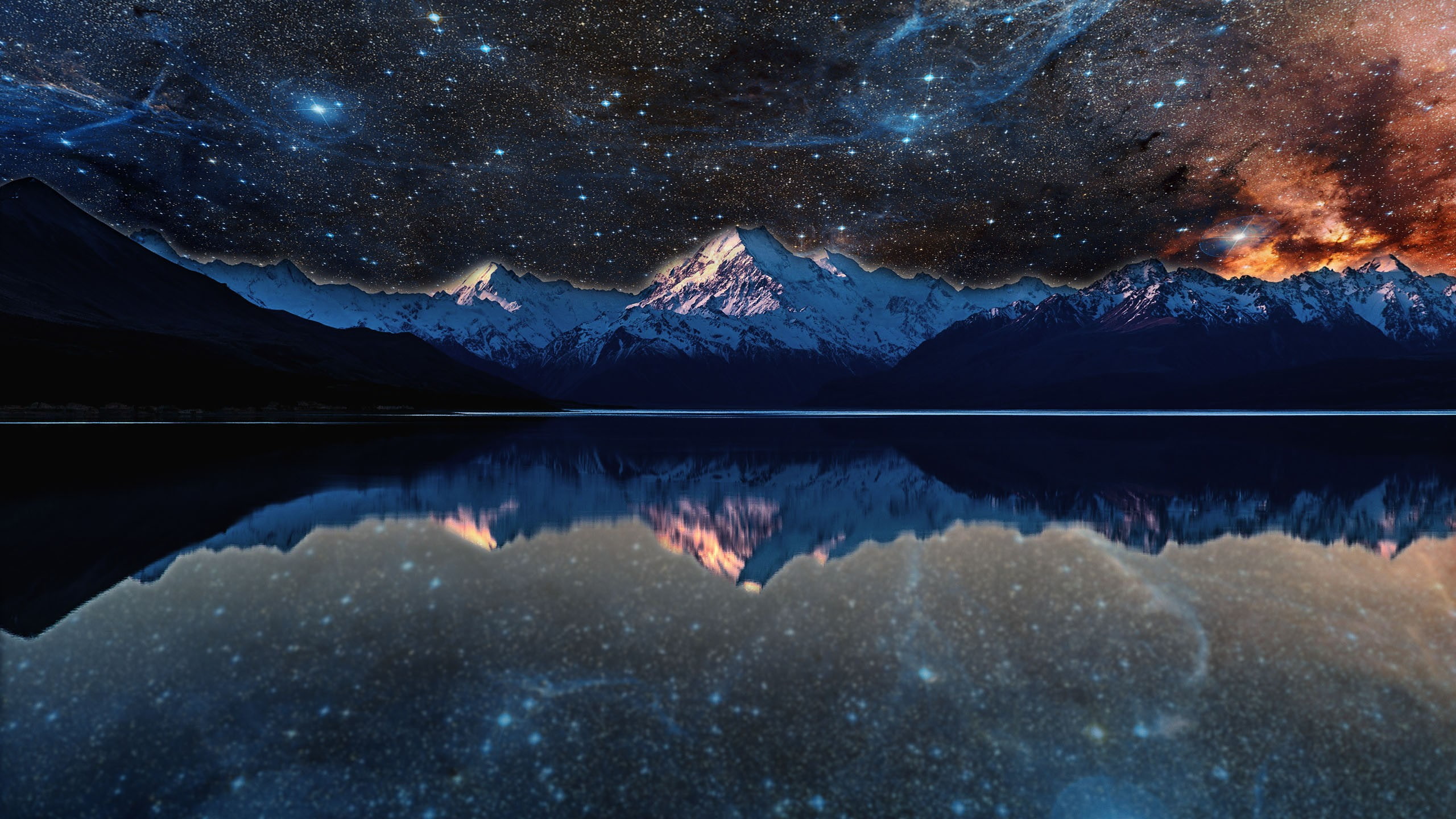 nebula, 2K, stars, space, photo manipulation, water, lake, reflection, evening, HD Wallpaper