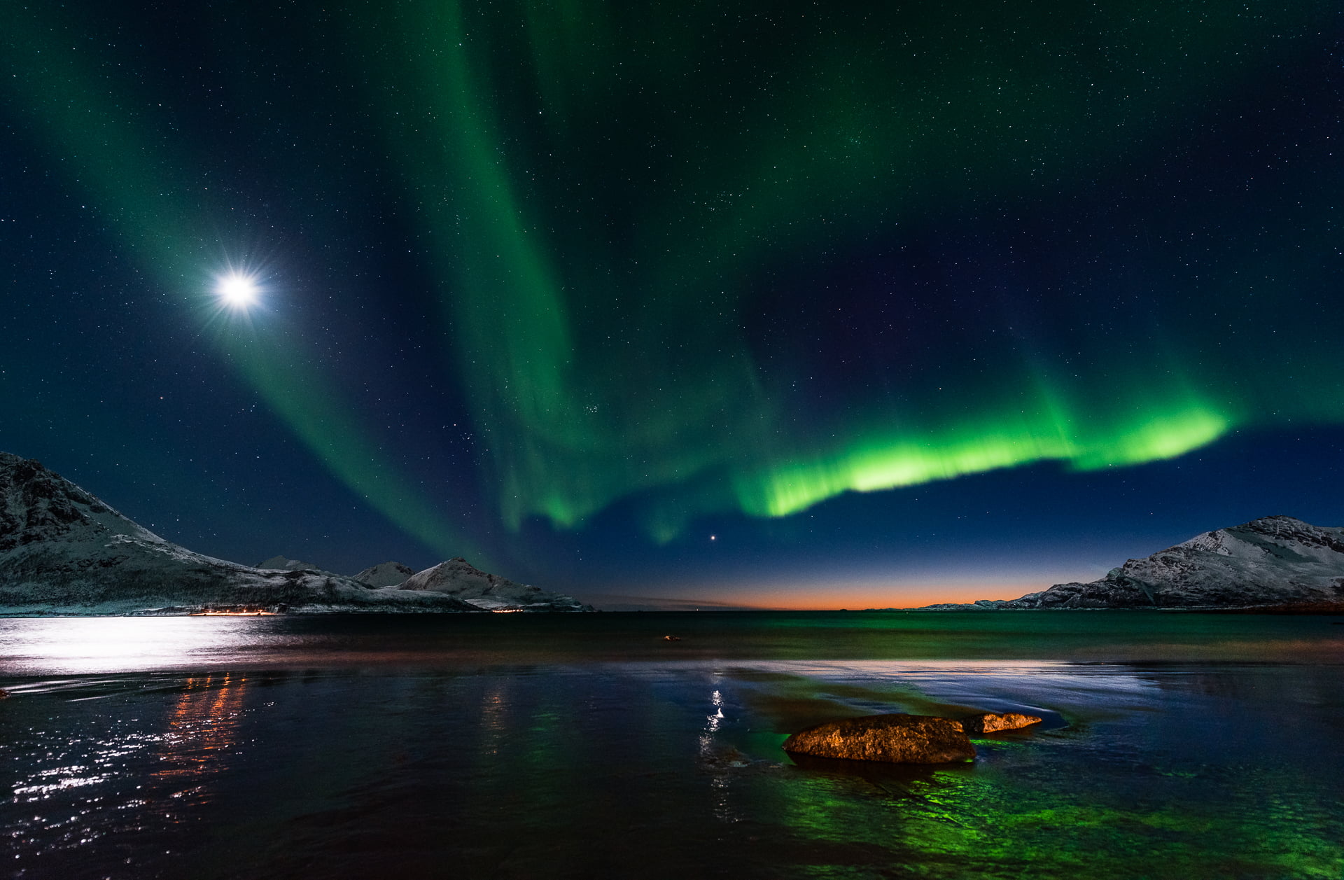 constellation, sea, aurora, illuminated, ice, iceland, tranquil Scene, arctic, snow, trees, lake, milky Way, star - Space, scenics - nature, moon, rock - Object, HD Wallpaper