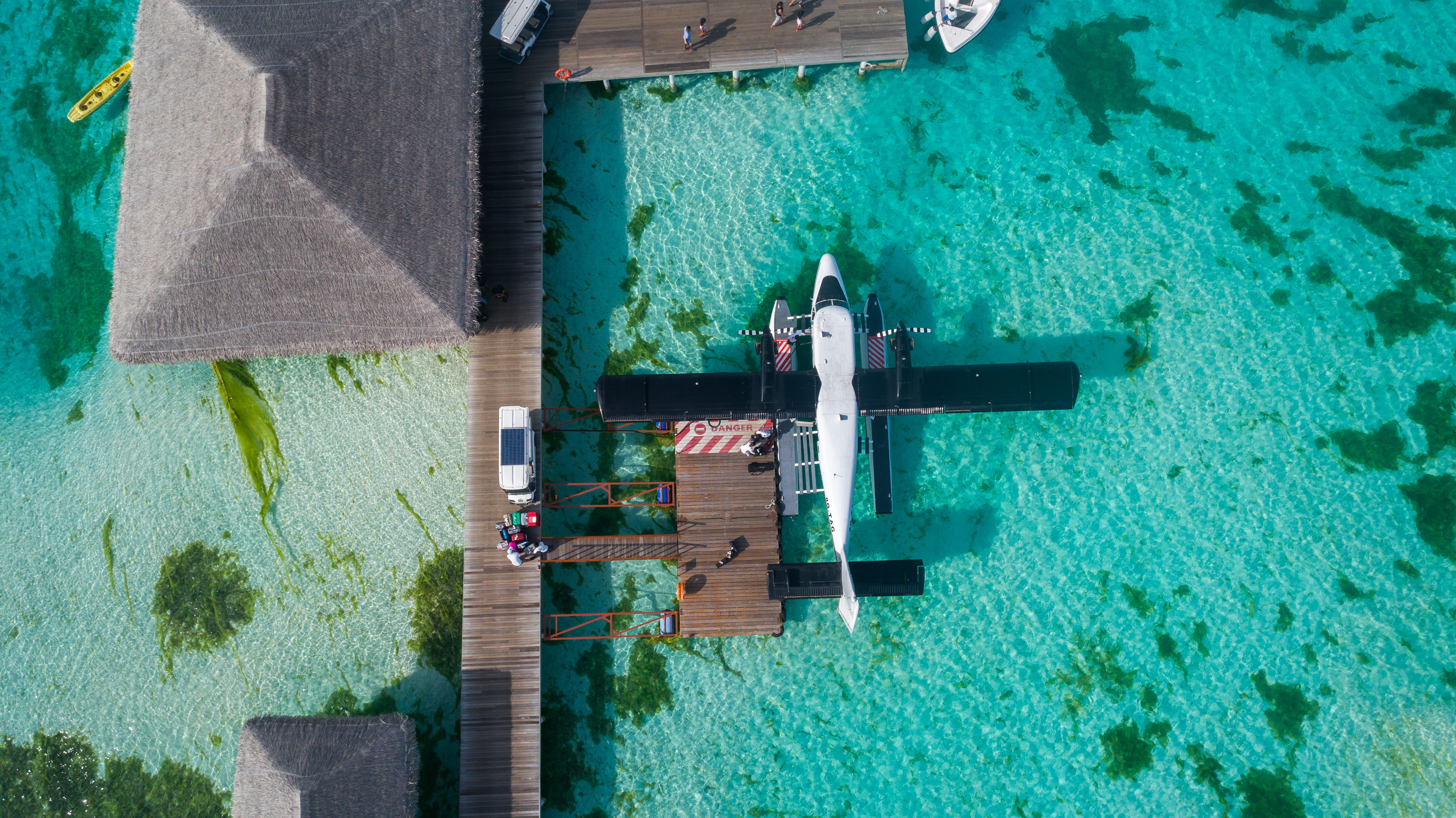 white, swimming pool, aircraft, tropical, dock, photography, pier, top, lagoon, green color, high angle view, sunshine, outdoors, summer, building, parked, HD Wallpaper