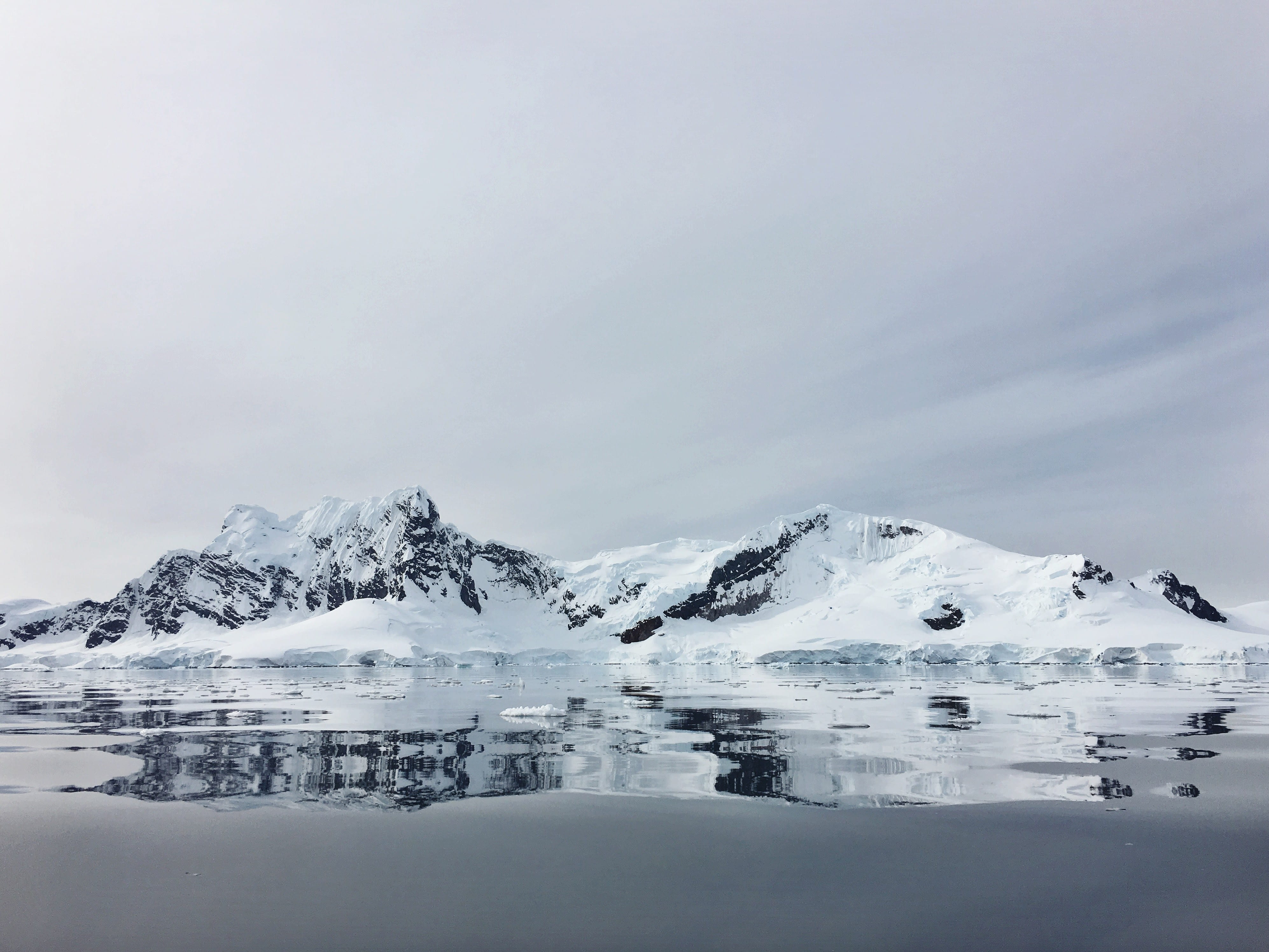 scenics - nature, snow muntain, frozen, cloudy, near, water, mountain range, snowcapped mountain, 4K, frozen lake, sky, covered, white, nature, ice, iceberg, HD Wallpaper