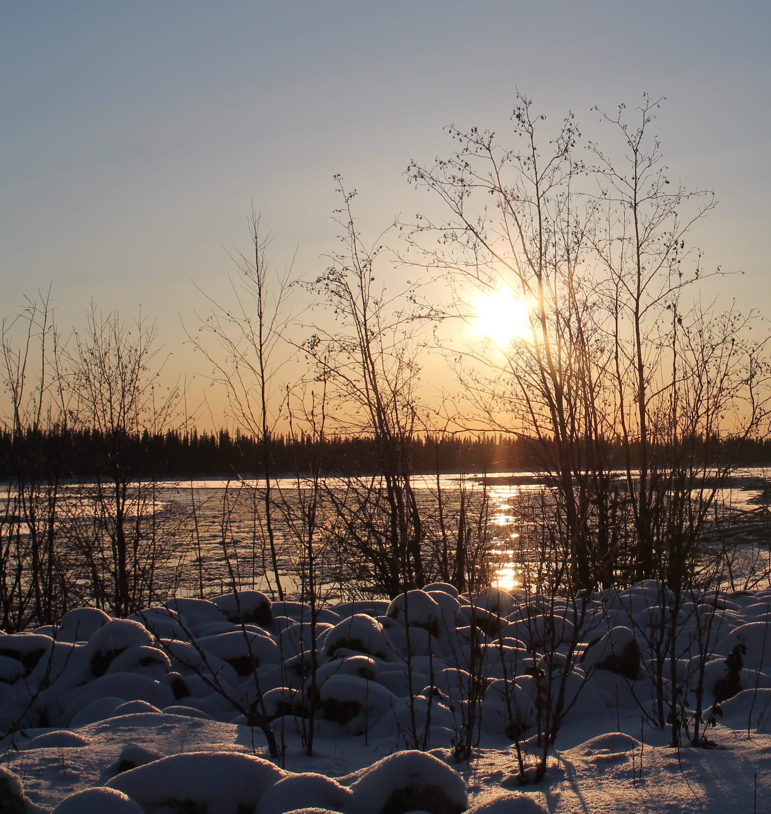 ice, cold - Temperature, water, cold, nature, plant, tree, sunset, sky, landscape, tranquil Scene, lights, scenics, reflection, tranquility, outdoors, Tanana River, Phone HD Wallpaper