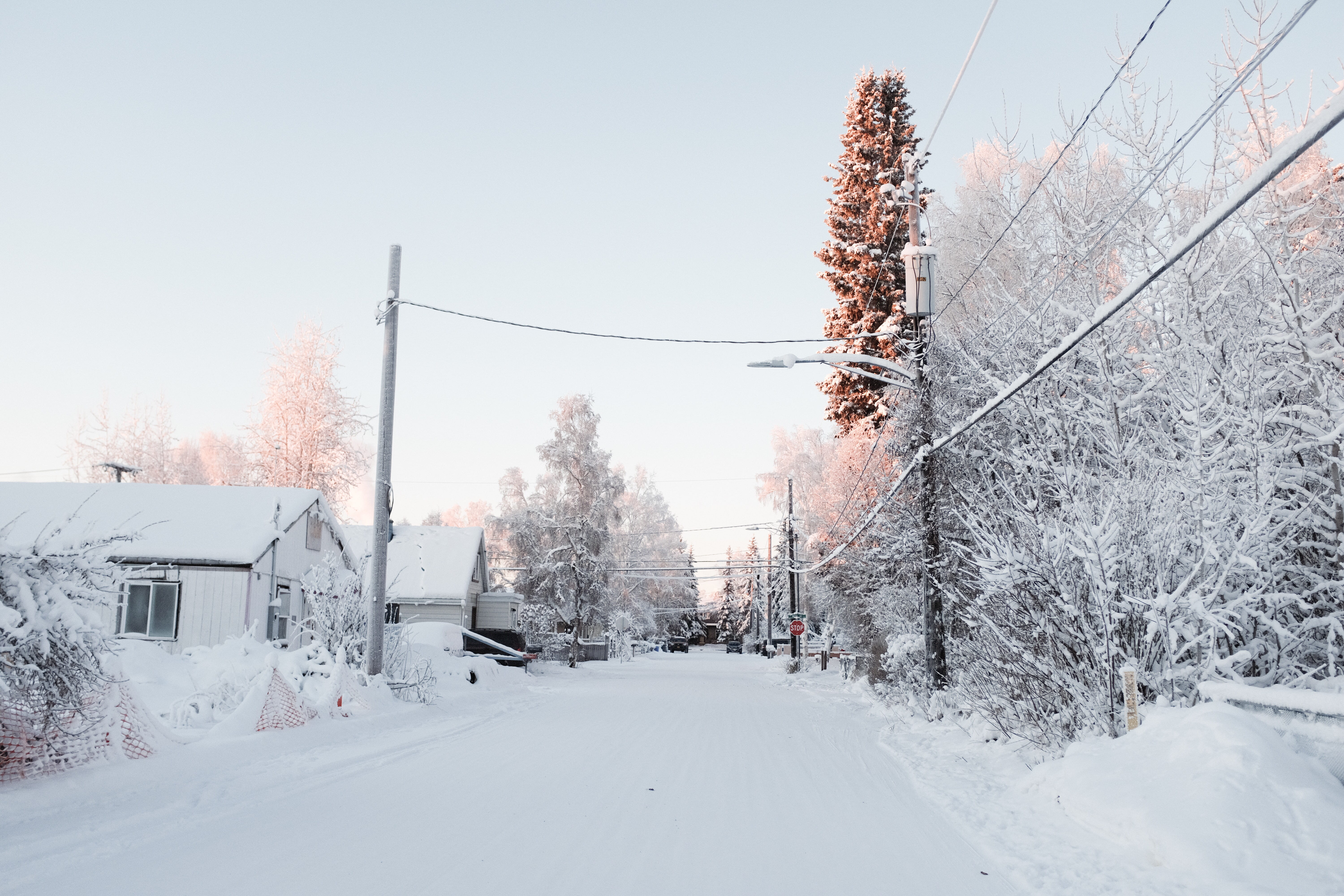 house, sky, utility pole, electricity, beauty in nature, snow, fairbanks, ice, land vehicle, snowing, car, outdoors, motor vehicle, abies, no people, building exterior, HD Wallpaper