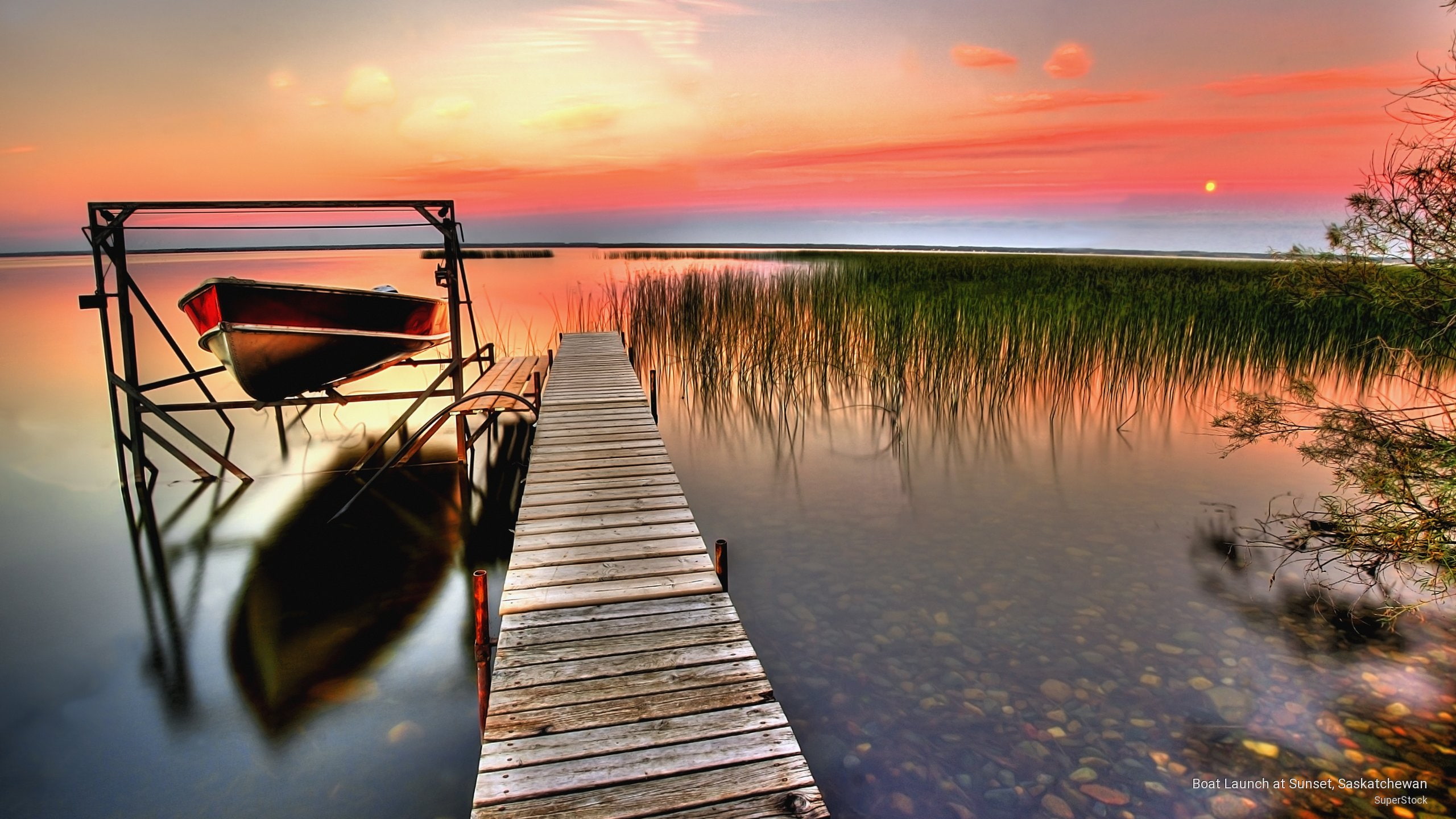 saskatchewan, sunset, Sunrises/Sunsets, 2K, launch, boat, HD Wallpaper