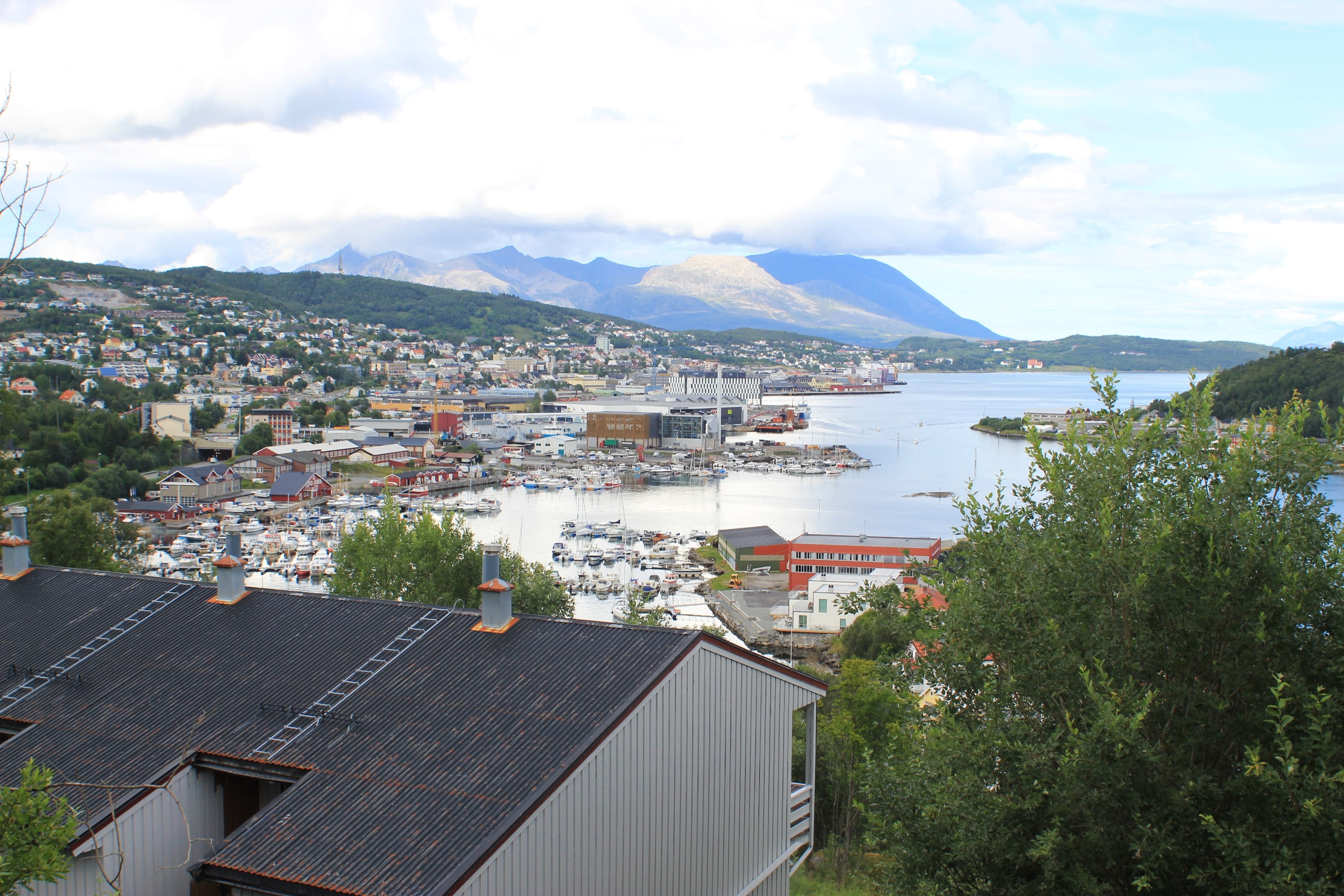 townscape, built structure, town, no people, nature, tree, cloud - sky, building, water, roof, high angle view, outdoors, 2K, cityscape, city, troms county, HD Wallpaper