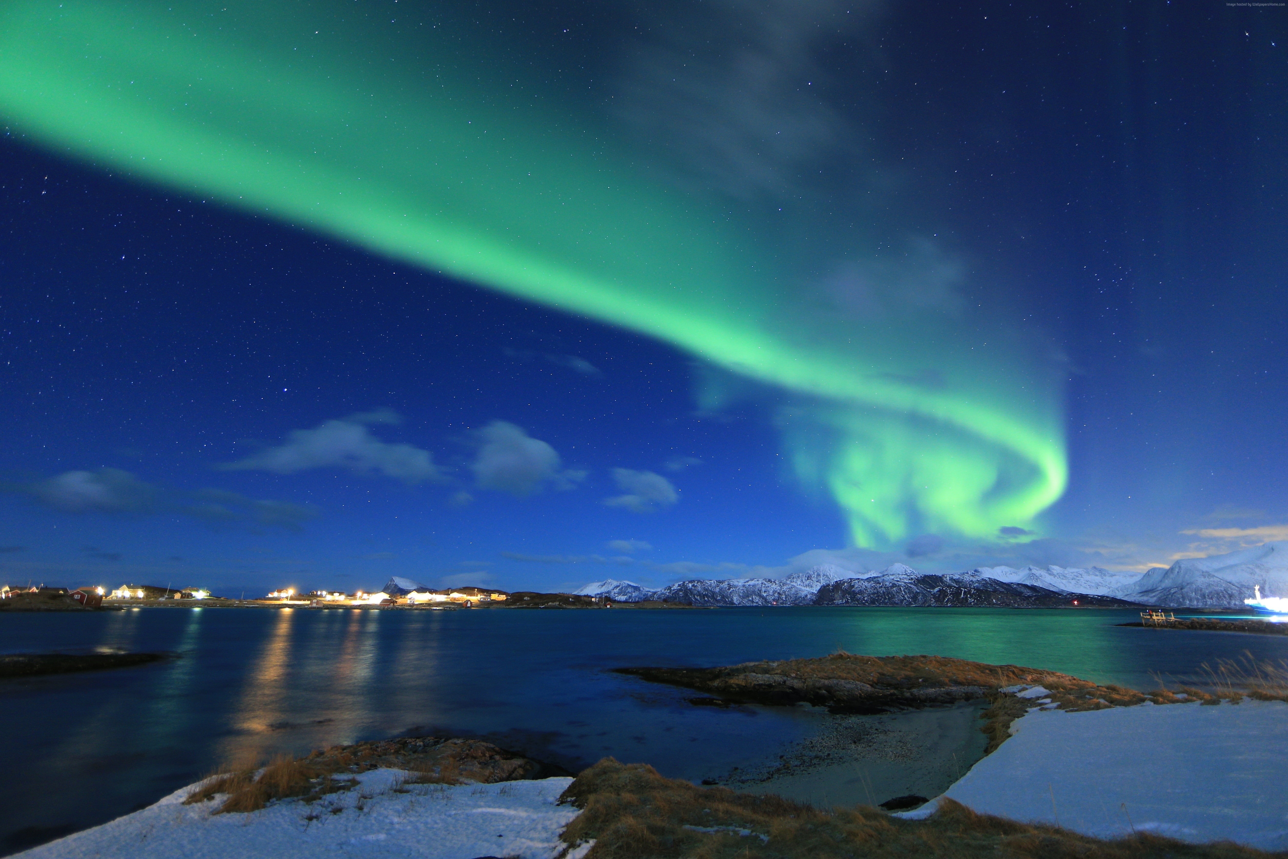 winter, 4K, northern lights, Norway, lake, 5K, HD Wallpaper