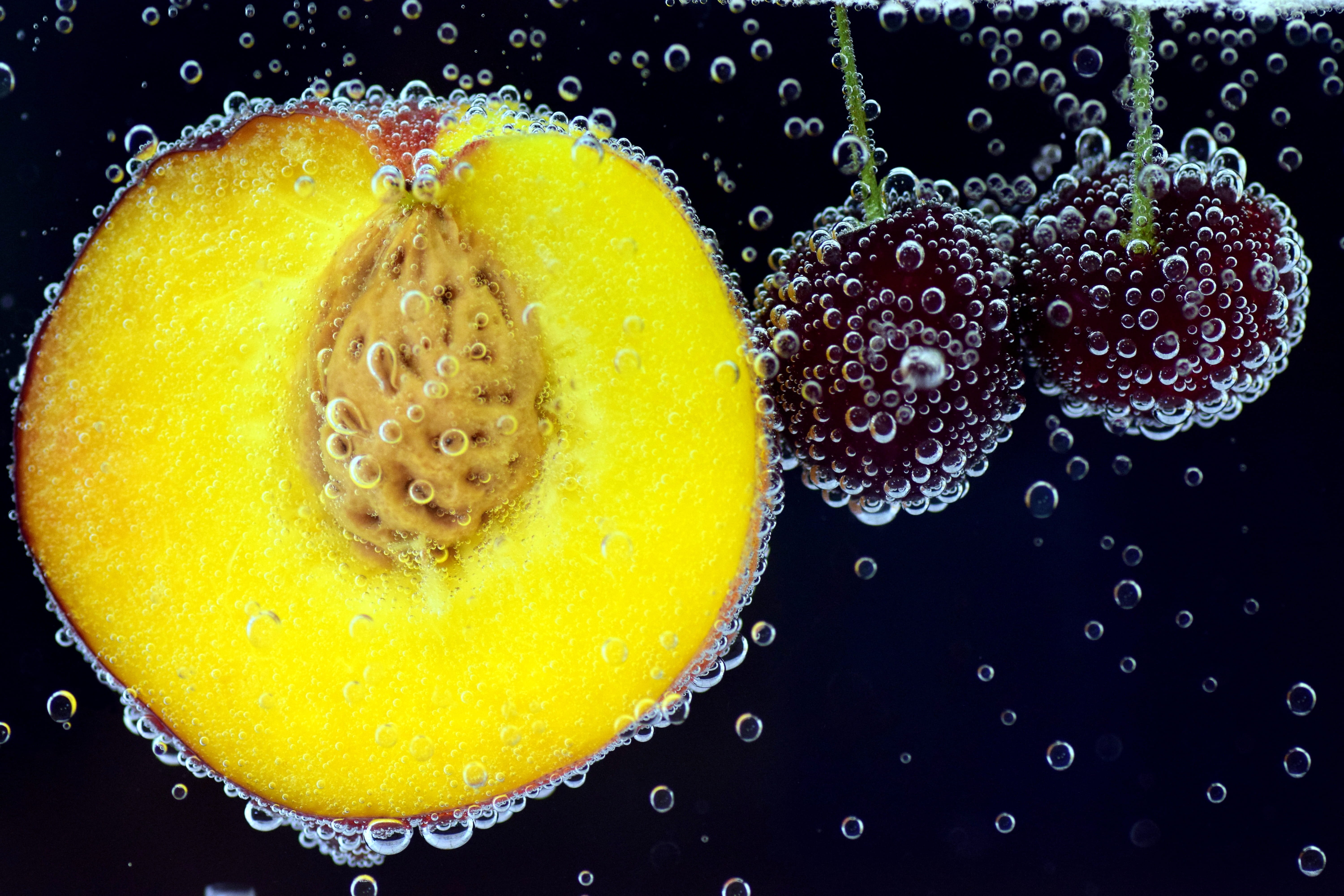 fresh fruit, 5K, summer, drink, breakfast, no people, egg, food and drink, ready-to-eat, sweet, air bubbles, indoors, immersed, wellbeing, Cherries, freshness, HD Wallpaper