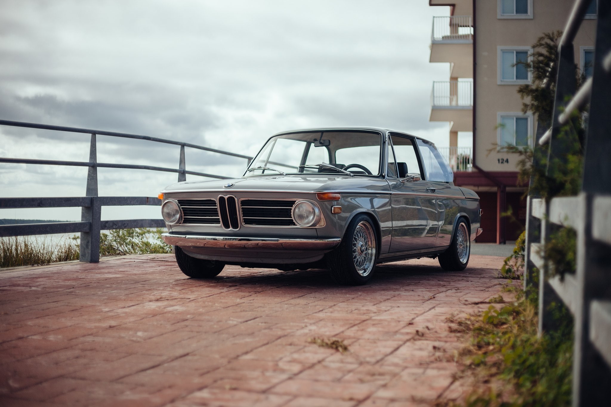 machine, BMW, motor vehicle, 1080P, muscle, 1969, transportation, gray, built structure, nature, architecture, cloud - sky, connection, day, outdoors, HD Wallpaper
