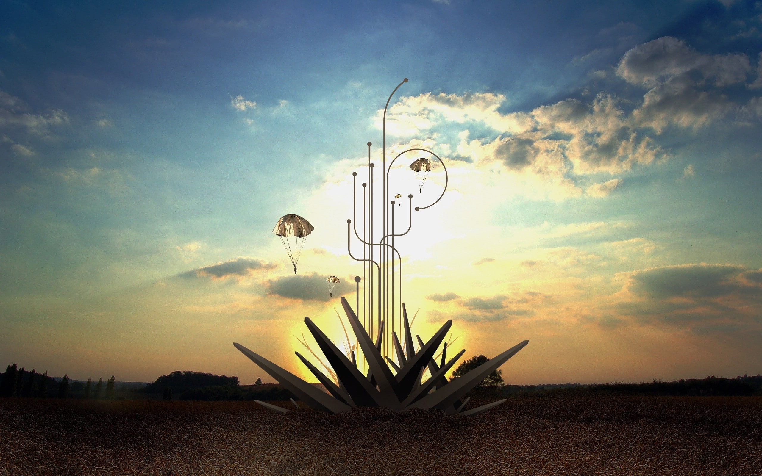 air, monument, lanscape, parachute, background, sky, 2K, HD Wallpaper