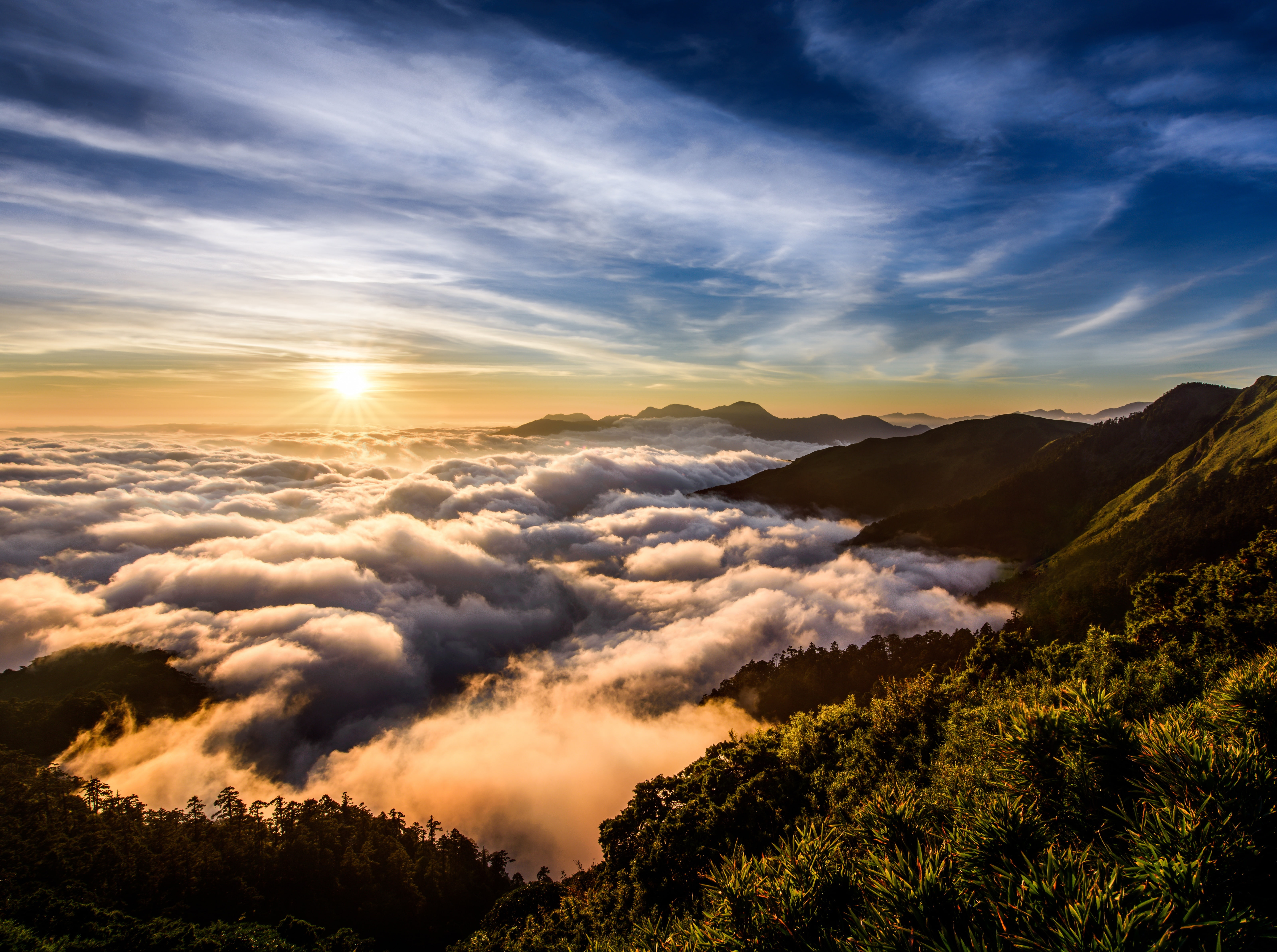 5K, cloudscape, scenics - nature, landscape, environment, outdoors, Hehuanshan, tranquility, Photography, sunlight, beauty in nature, orange color, Mountain, HD Wallpaper