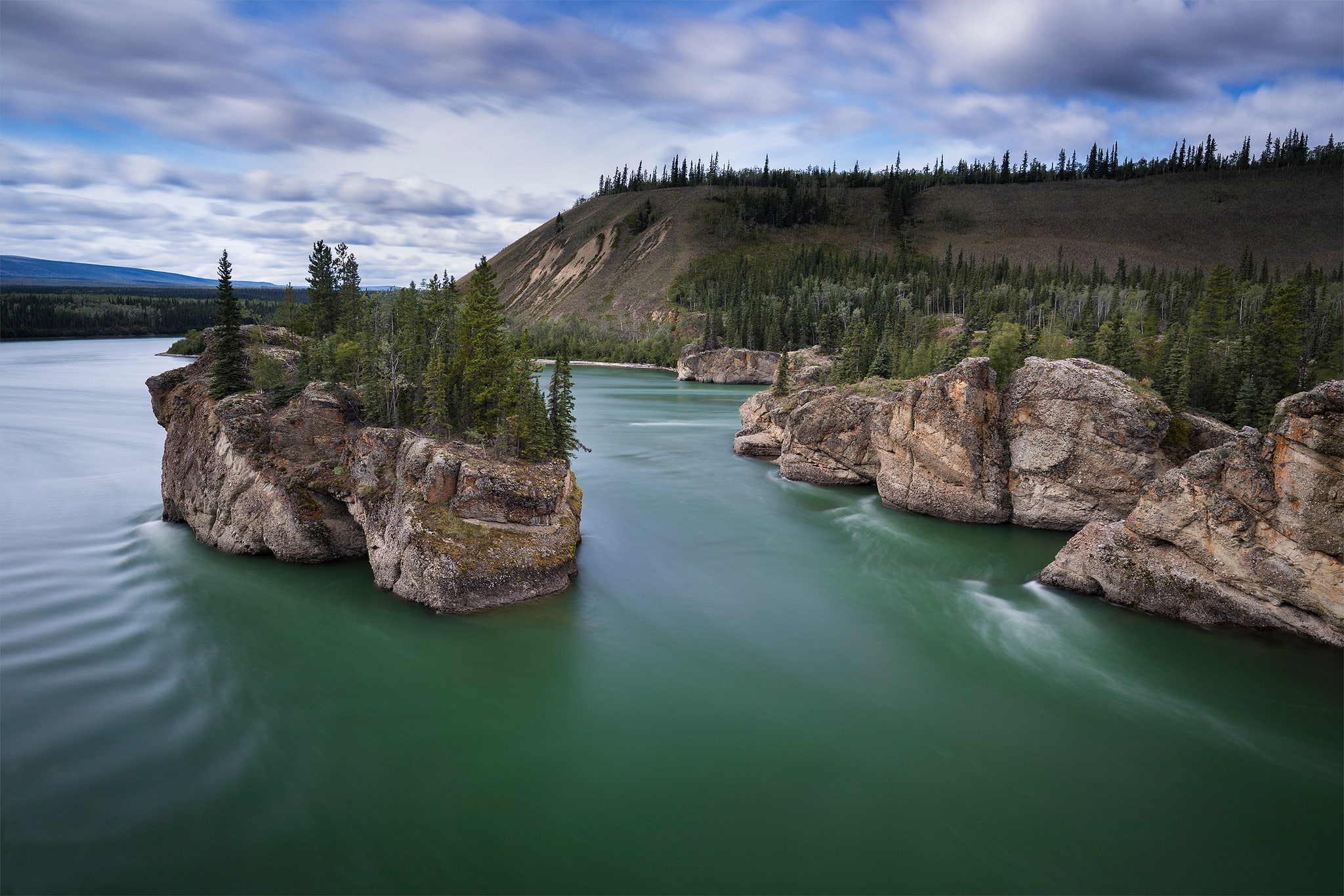 no people, water, 1080P, solid, tree, Yukon River, sky, tranquil scene, waterfront, beauty in nature, rock, non-urban scene, outdoors, idyllic, scenics - nature, HD Wallpaper