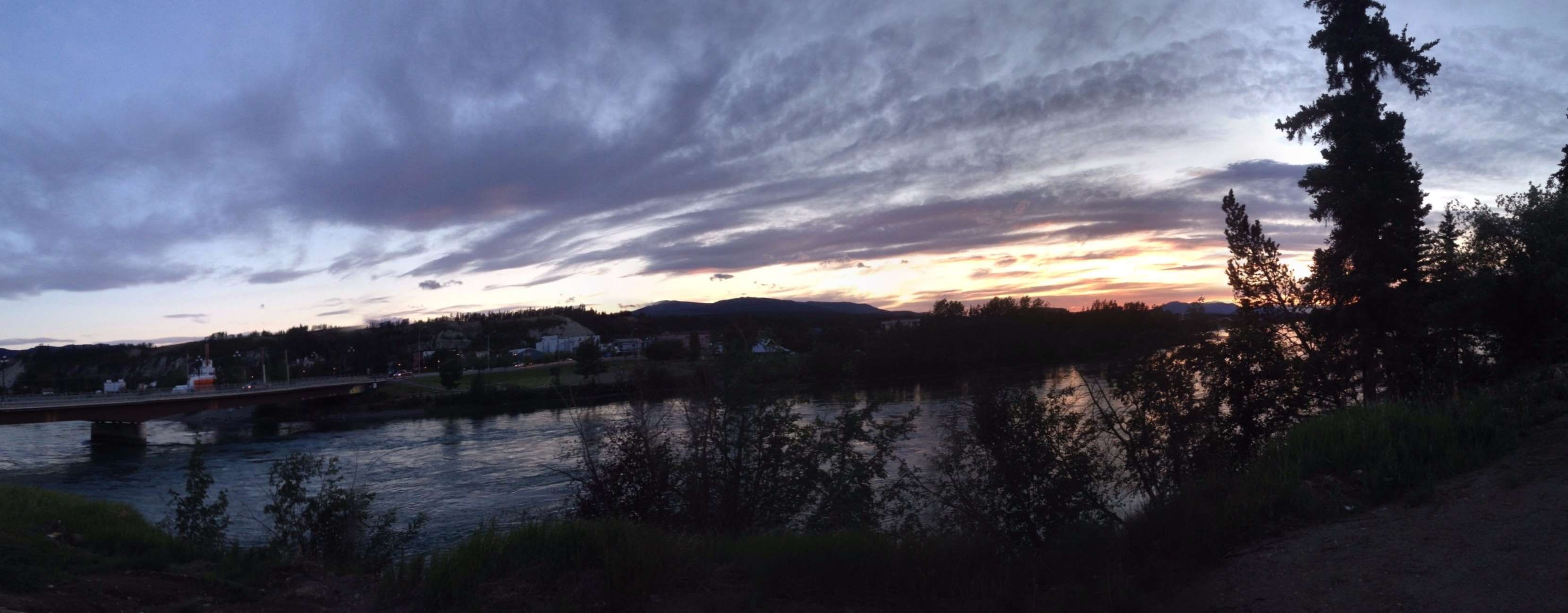 whitehorse, dusk, sunset, water, tranquility, cloud - sky, yukon, reflection, bridge, river, cloudy skies, silhouette, no people, lake, built structure, HD Wallpaper