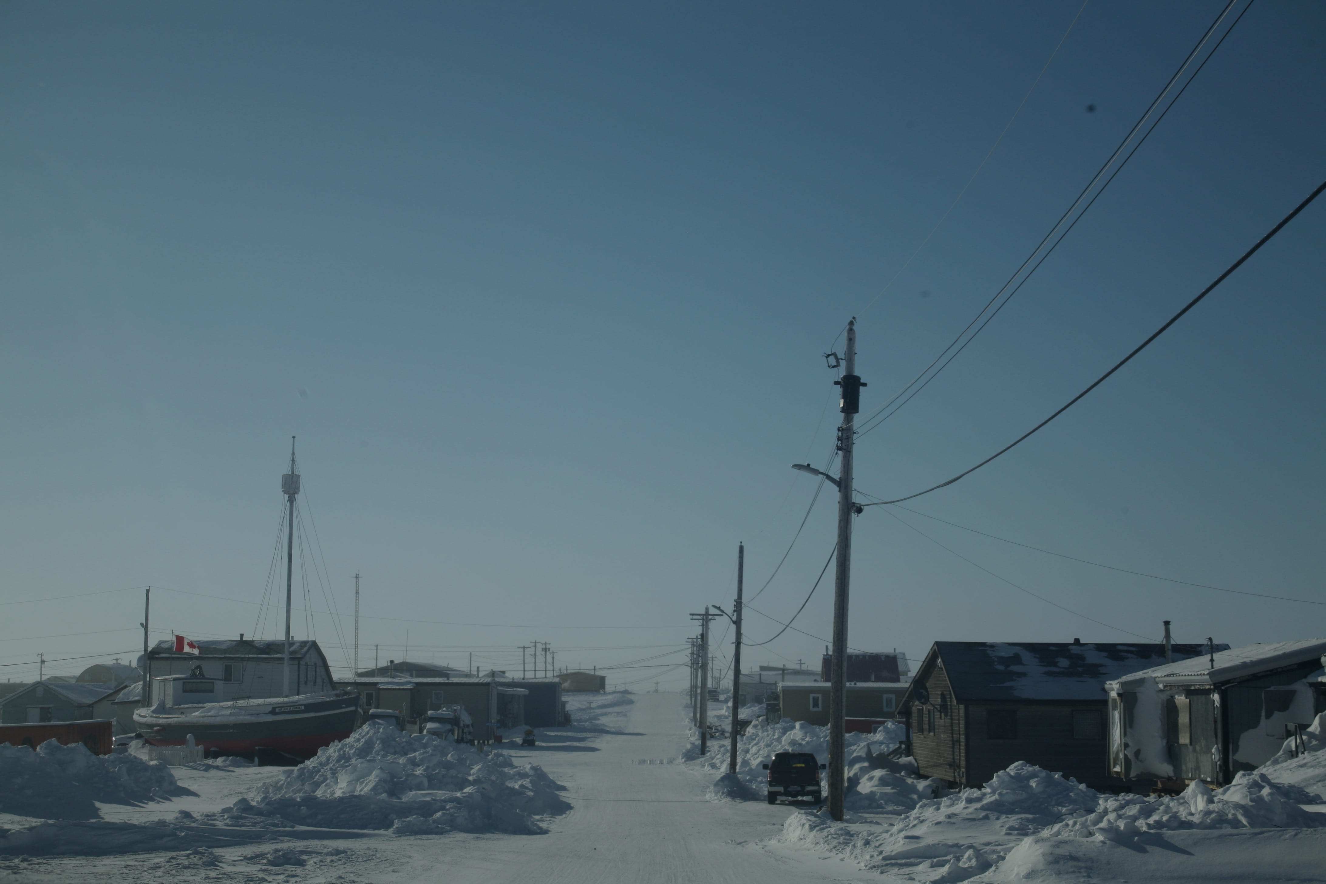 copy space, nautical vessel, snow, 4K, cable, electricity, road, outdoors, mode of transportation, arctic, no people, building exterior, built structure, HD Wallpaper
