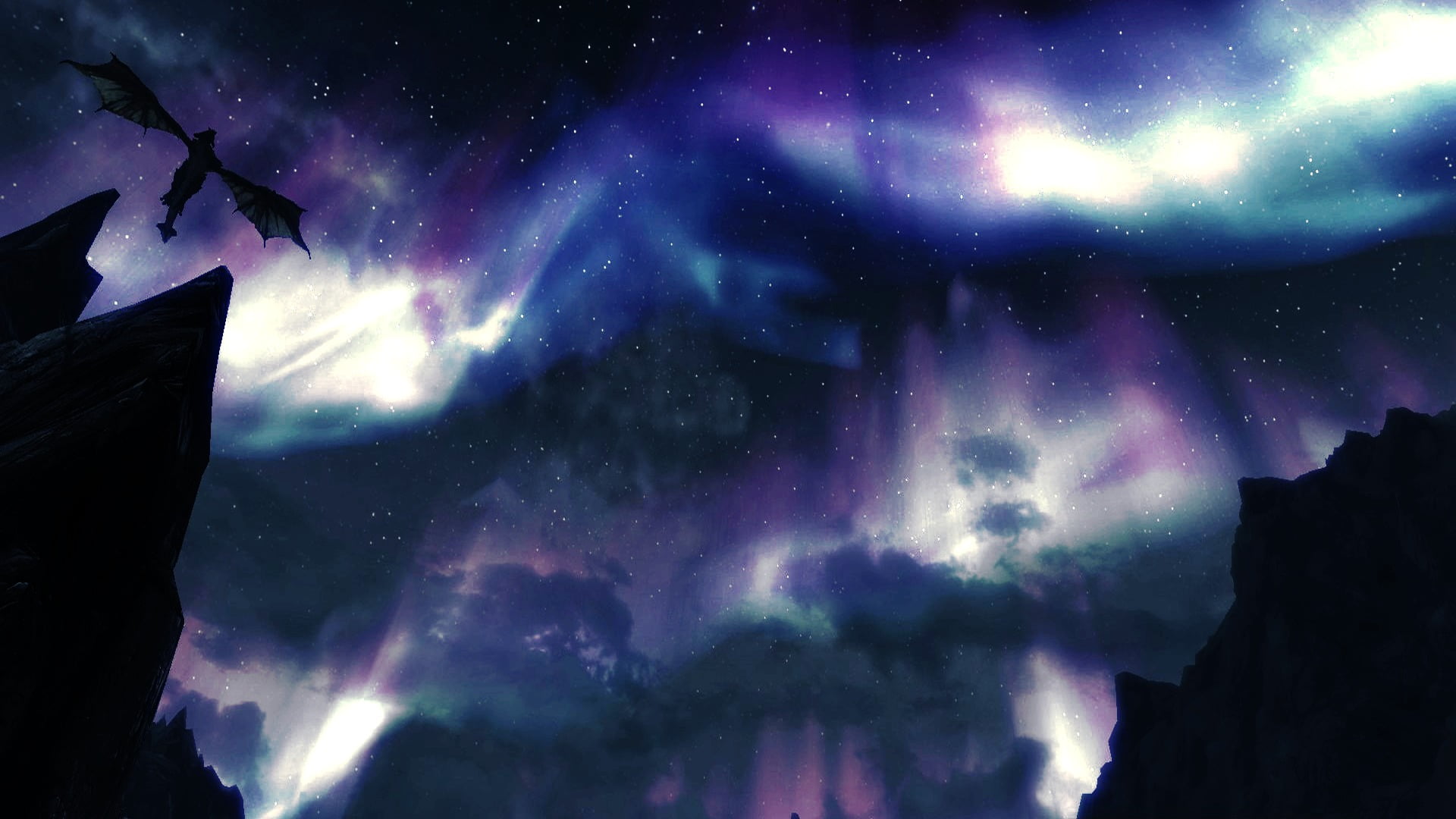 scenics - nature, night, milky way, sky, borealis, aurorae, astronomy, aurora, moonlight, no people, The Elder Scrolls V: Skyrim, power in nature, idyllic, HD Wallpaper