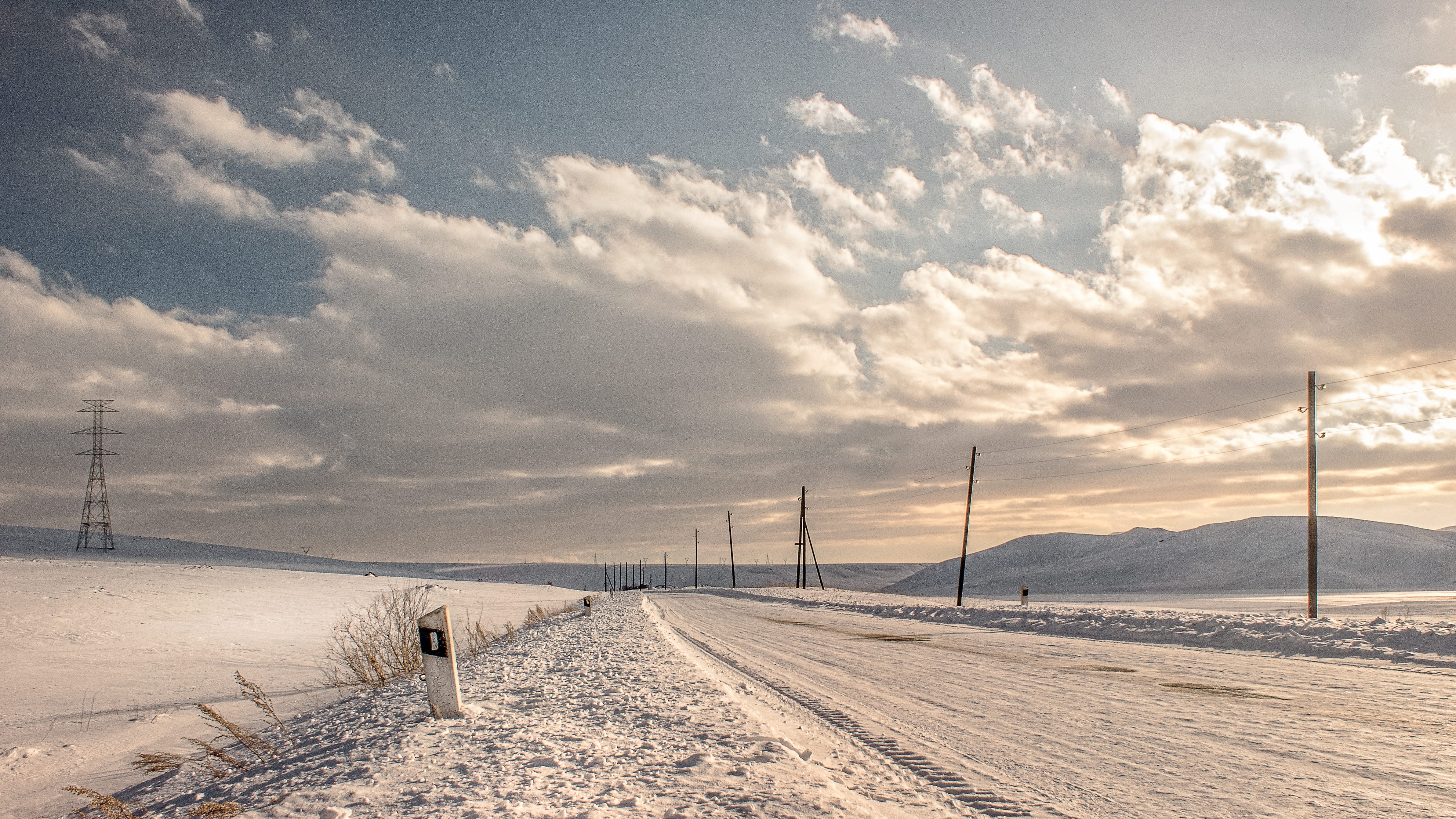 cloud - sky, clouds, sky, lanscape, diminishing perspective, travel, landscape, environment, cold temperature, nature, electricity, 4K, direction, outdoors, HD Wallpaper