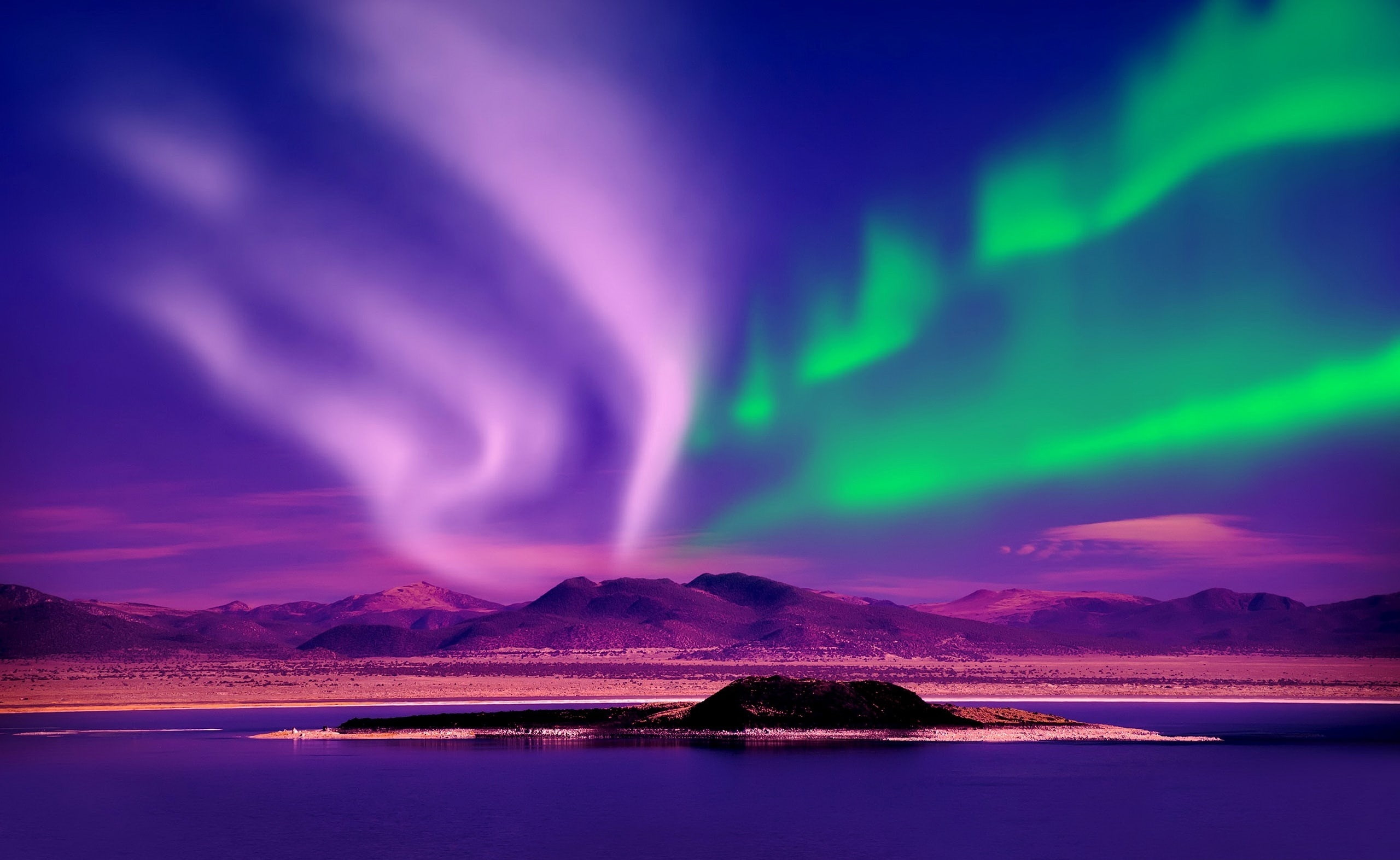 beauty in nature, Natural, 2K, sea, no people, night, environment, aurora, storm, borealis, Nature, romantic sky, sky, idyllic, power in nature, dramatic sky, HD Wallpaper