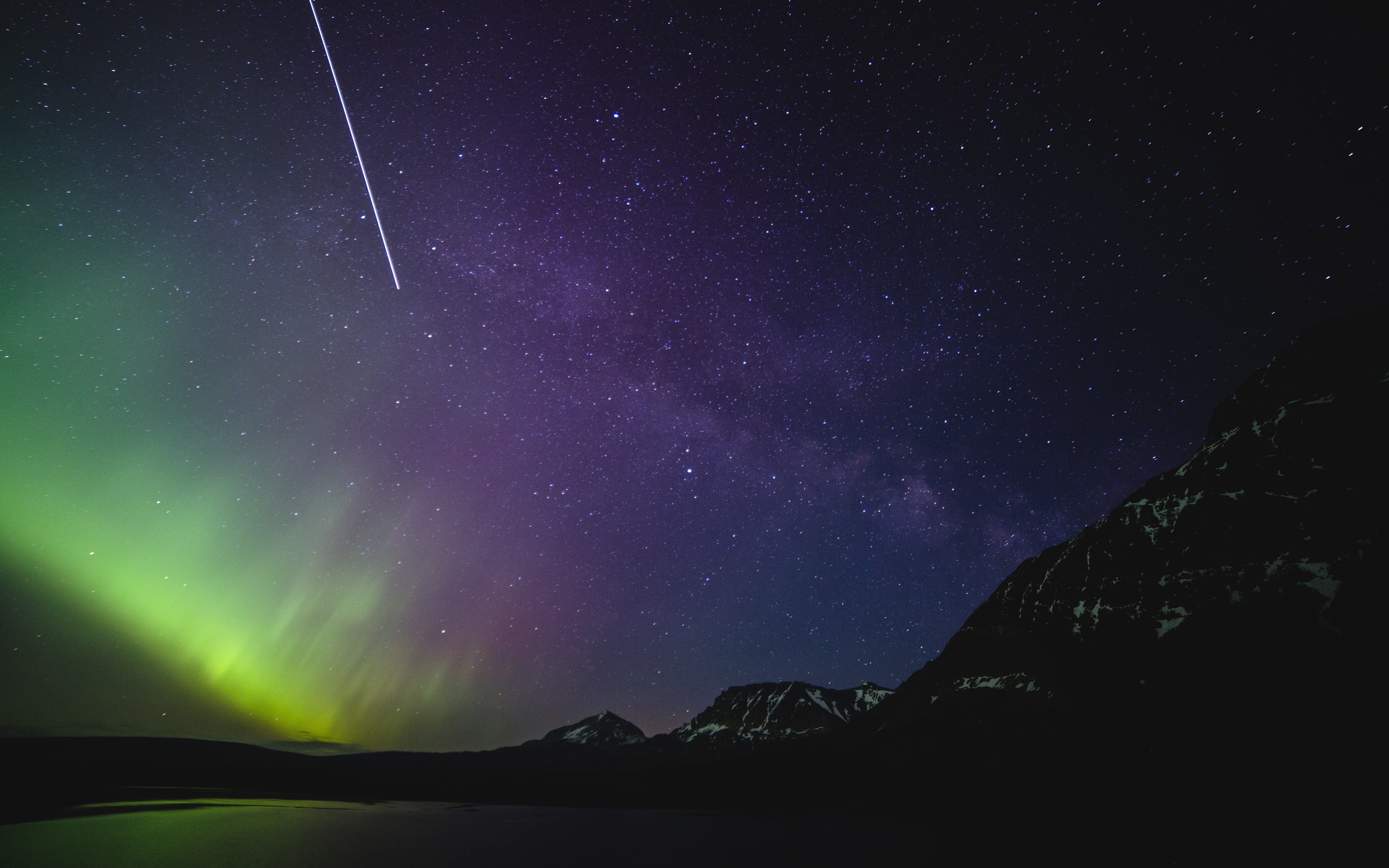 no people, stars, galaxy, green, tranquil scene, milkywaygalaxy, night, scenics - nature, aurora, sky, green color, non-urban scene, mountain, darkblue, HD Wallpaper