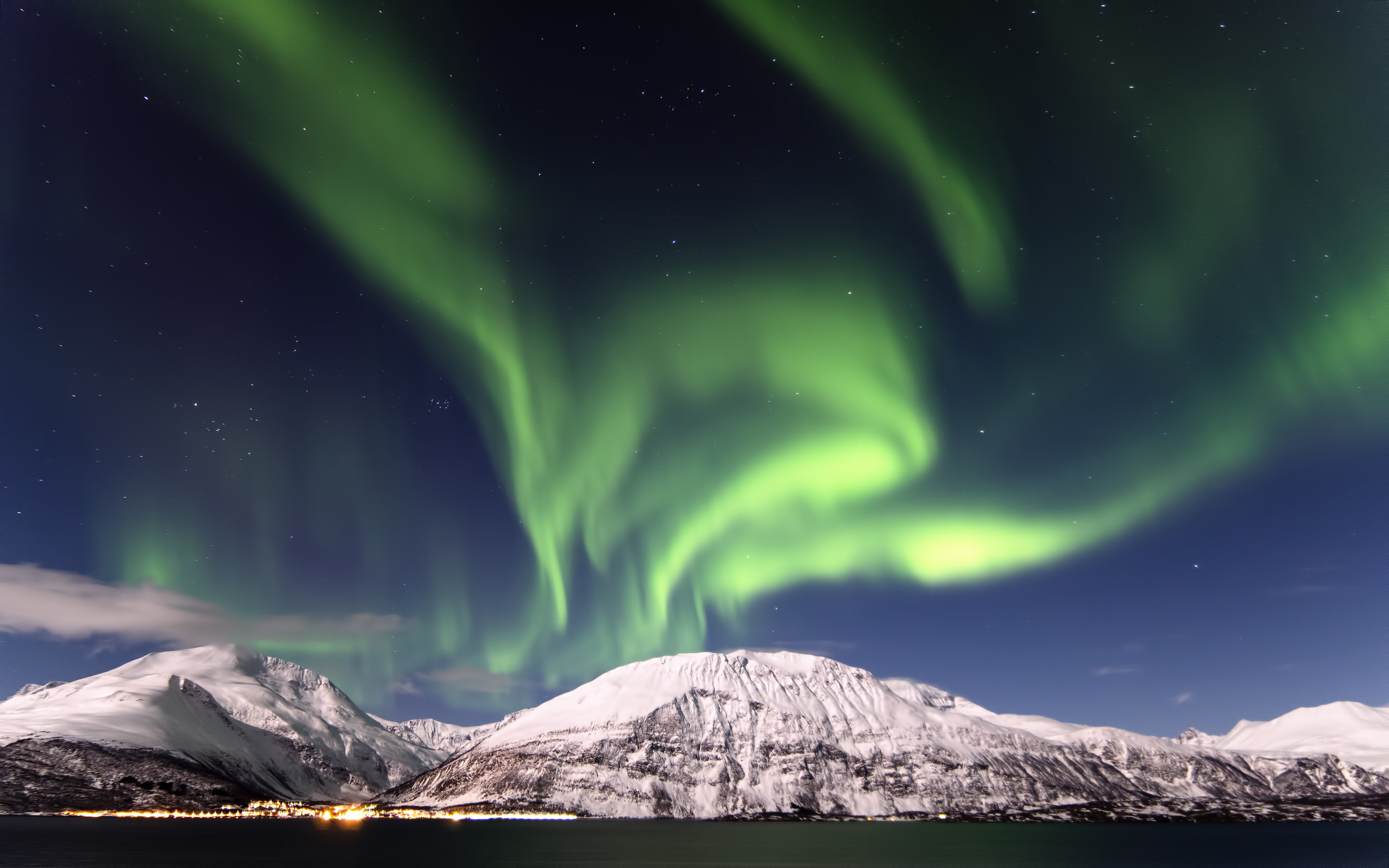 landscape, no people, northern, mountain, environment, star - space, norway, tranquil scene, sky, long‑exposure, nature, cold temperature, green color, HD Wallpaper