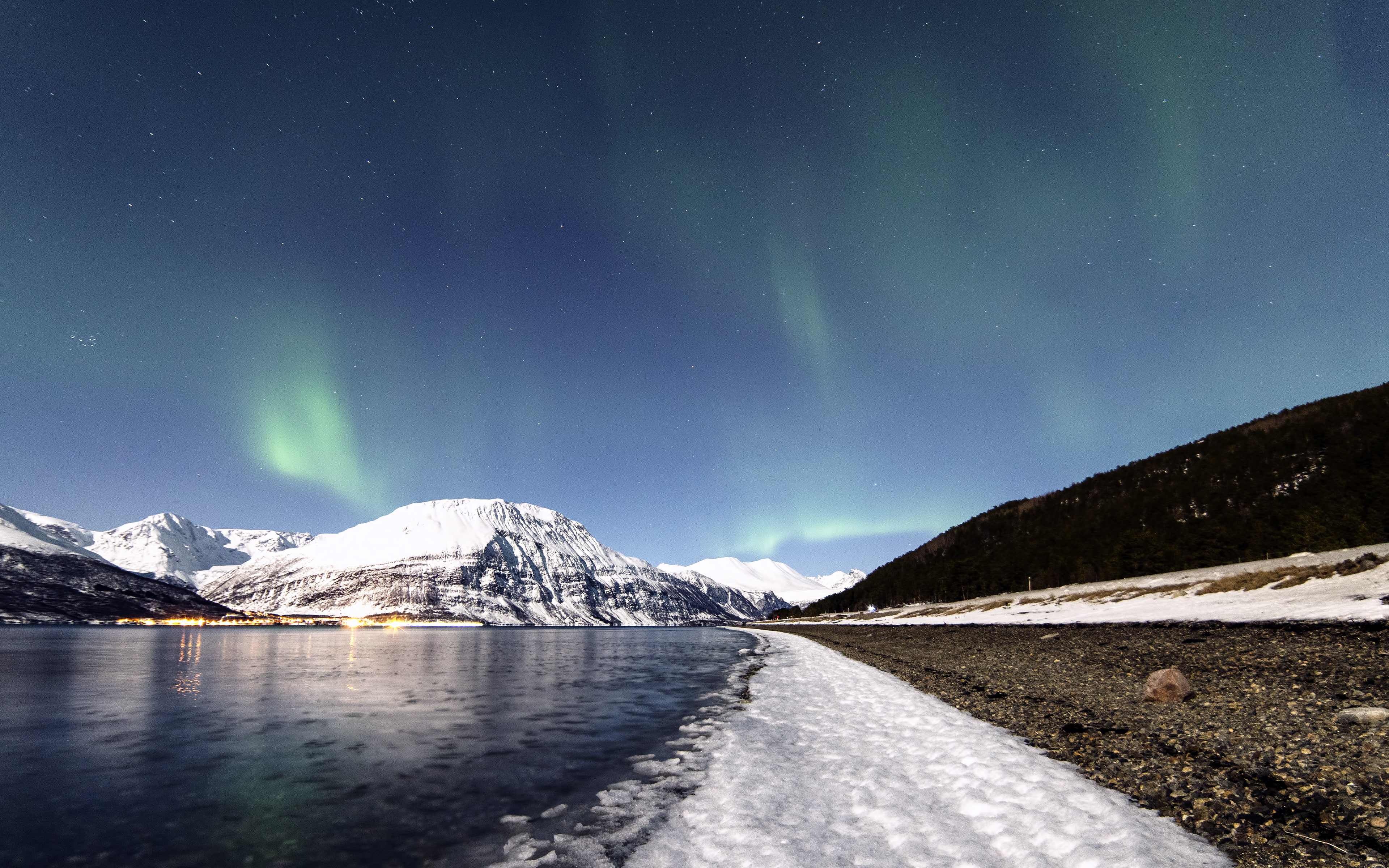 long‑exposure, lights, sky, white, norway, blue, landscape, winter, lyngen, 4K, lakes, mountains, photography, auroraborealis, aurorae, lyngenfjordnorway, HD Wallpaper