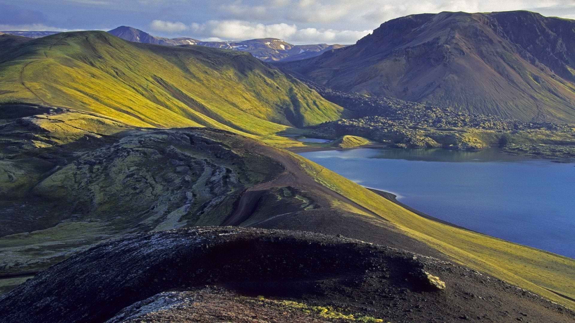 tranquil scene, Iceland, mountain range, day, water, tranquility, mountain, formation, landscape, environment, land, volcanic crater, scenics - nature, HD Wallpaper