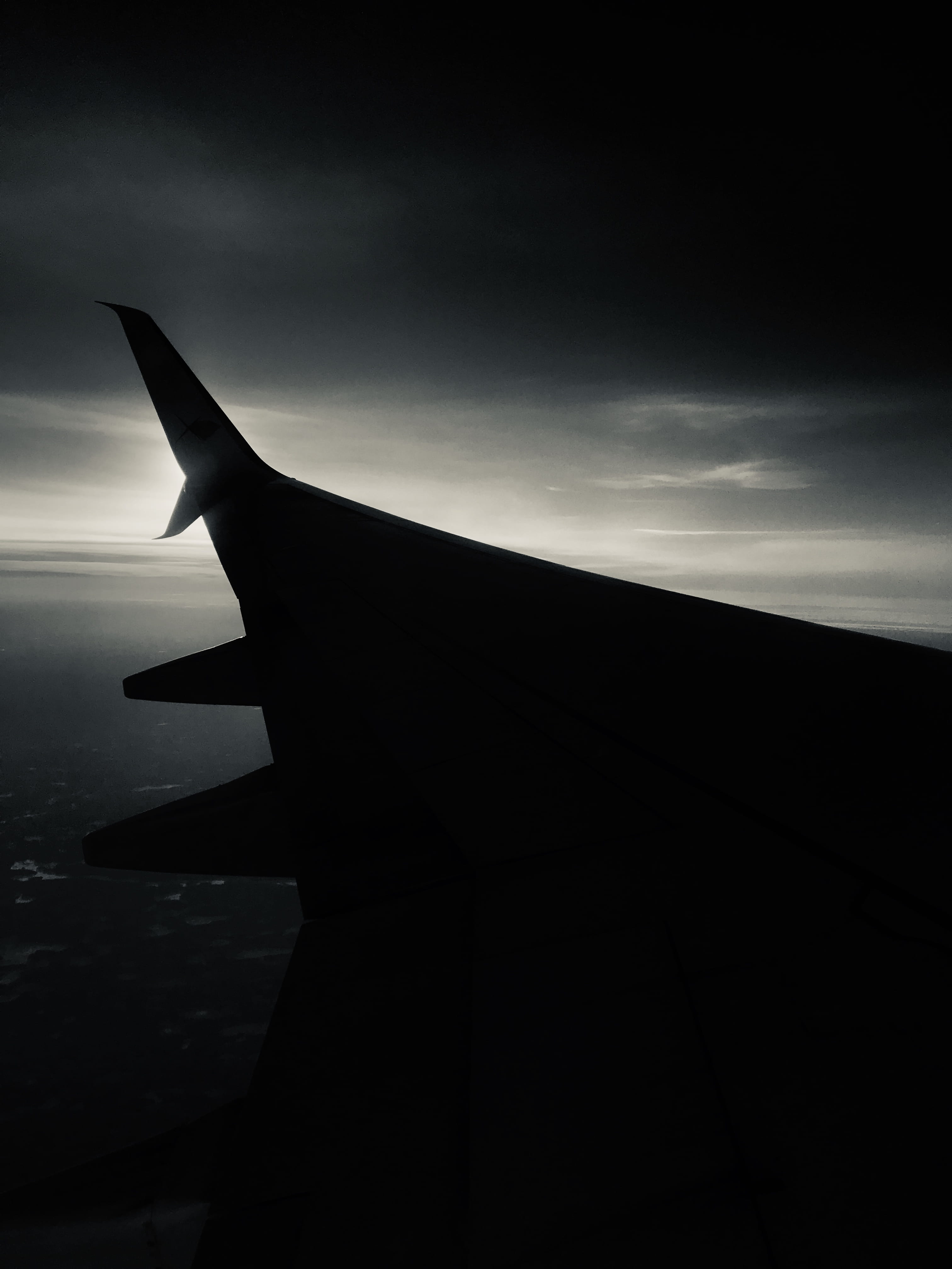 outdoors, sunset, wing, noir, airplane, water, plane, side view, fly, sky, day, mode of transportation, 4K, sea, nature, silhouette, russia, human body part, Phone HD Wallpaper