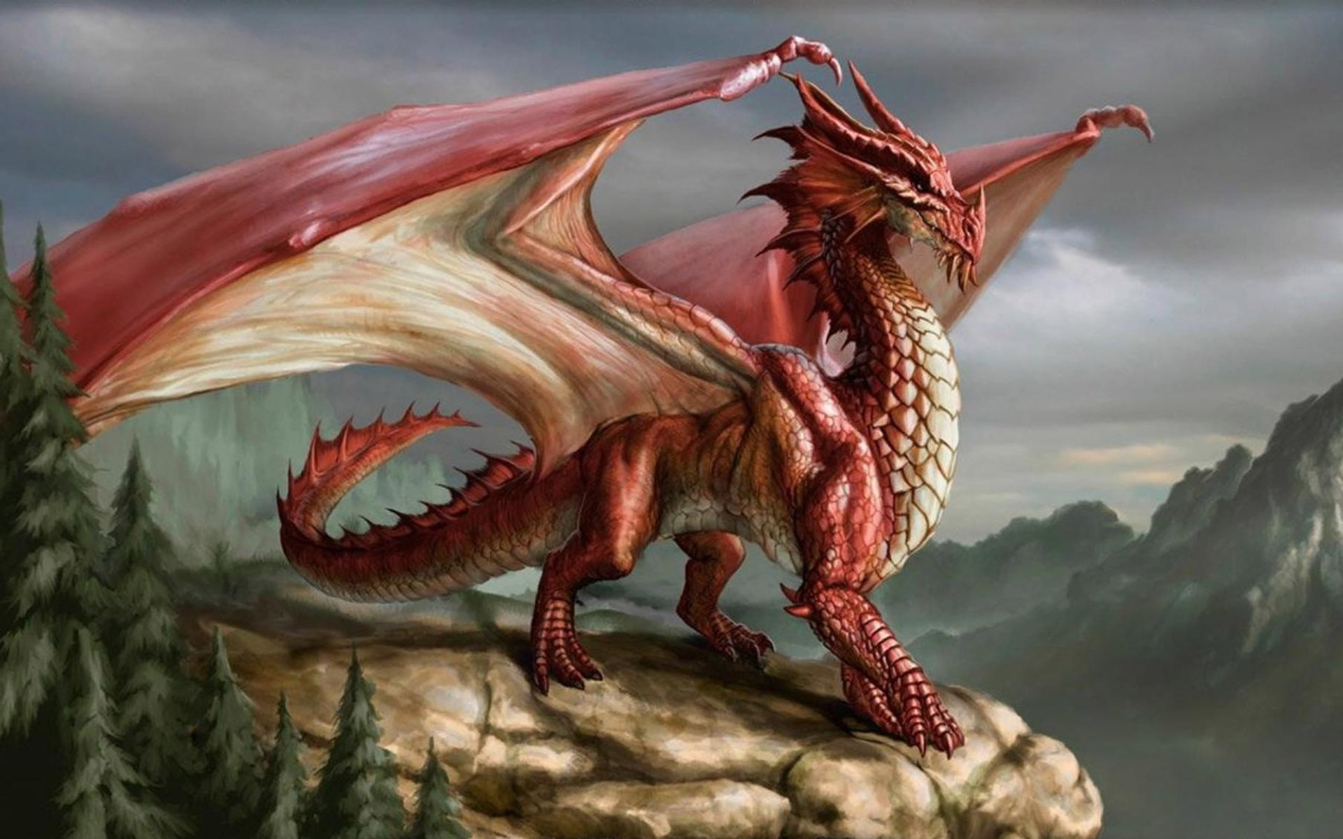 hd, 1080P, dragon, cliff, walpaper, red, HD Wallpaper