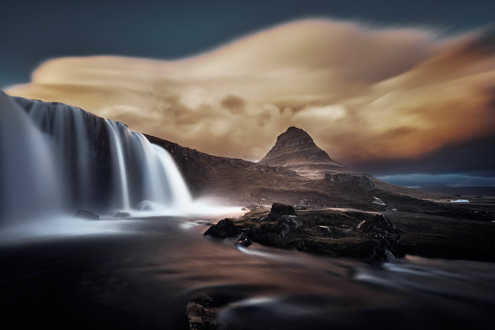 1080P, Iceland, clouds, waterfall, mountain, Kirkjufell, HD Wallpaper