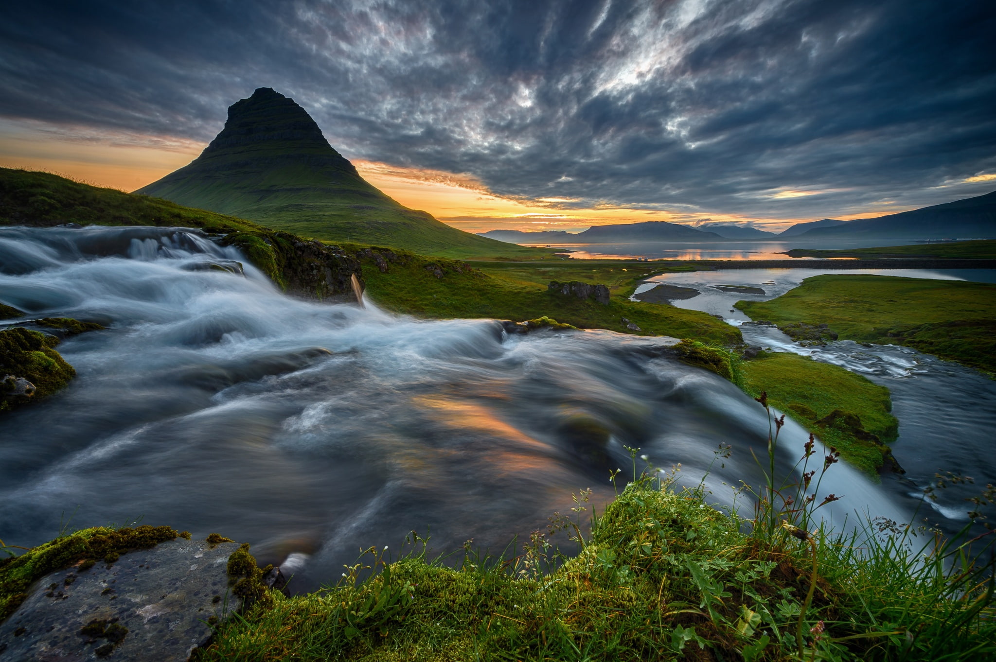 stream, river, mountain, dawn, summer, Iceland, 1080P, morning, Kirkjufell, HD Wallpaper