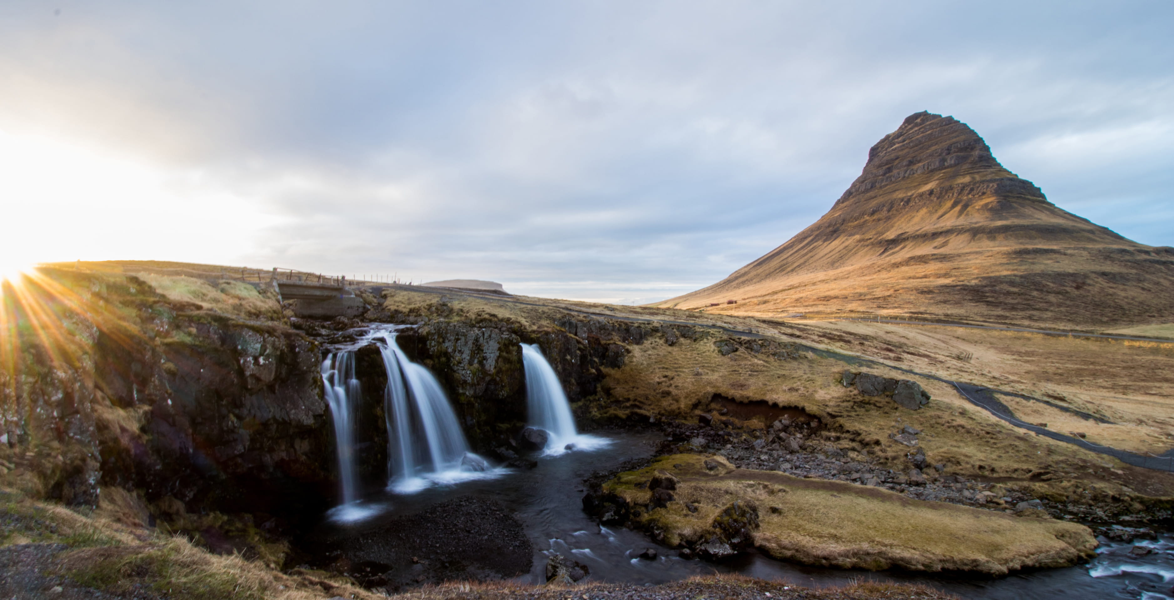 nature, ocean, mount kirkjufell, slope, volcano, waterfall, stream - flowing water, water, outdoors, flowing water, non-urban scene, kirkjufellsfoss, scenery, HD Wallpaper