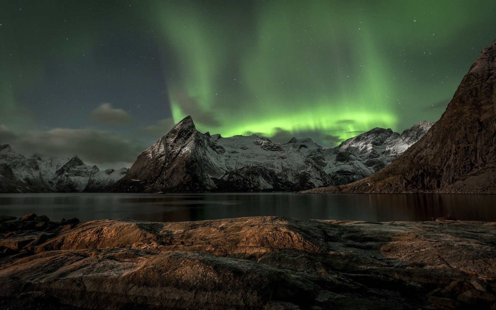 landscape, water, beauty in nature, green color, astronomy, idyllic, Norway, space and astronomy, winter, environment, night, scenics - nature, tranquil scene, HD Wallpaper