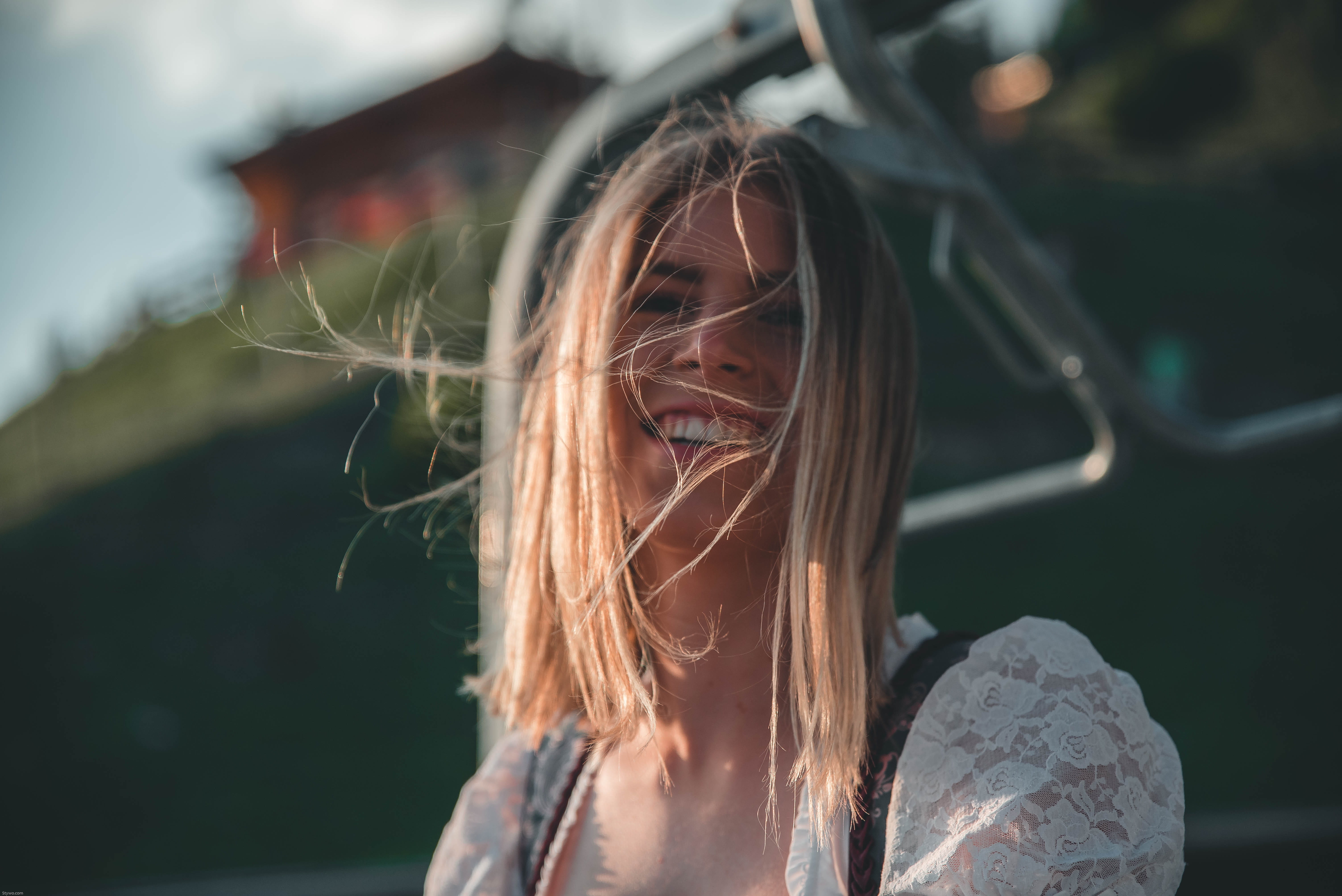 young adult, focus on foreground, outdoors, glasses, selective, person, one person, front view, blond, smiling, adult, beautiful woman, 5K, portrait, fashion, HD Wallpaper