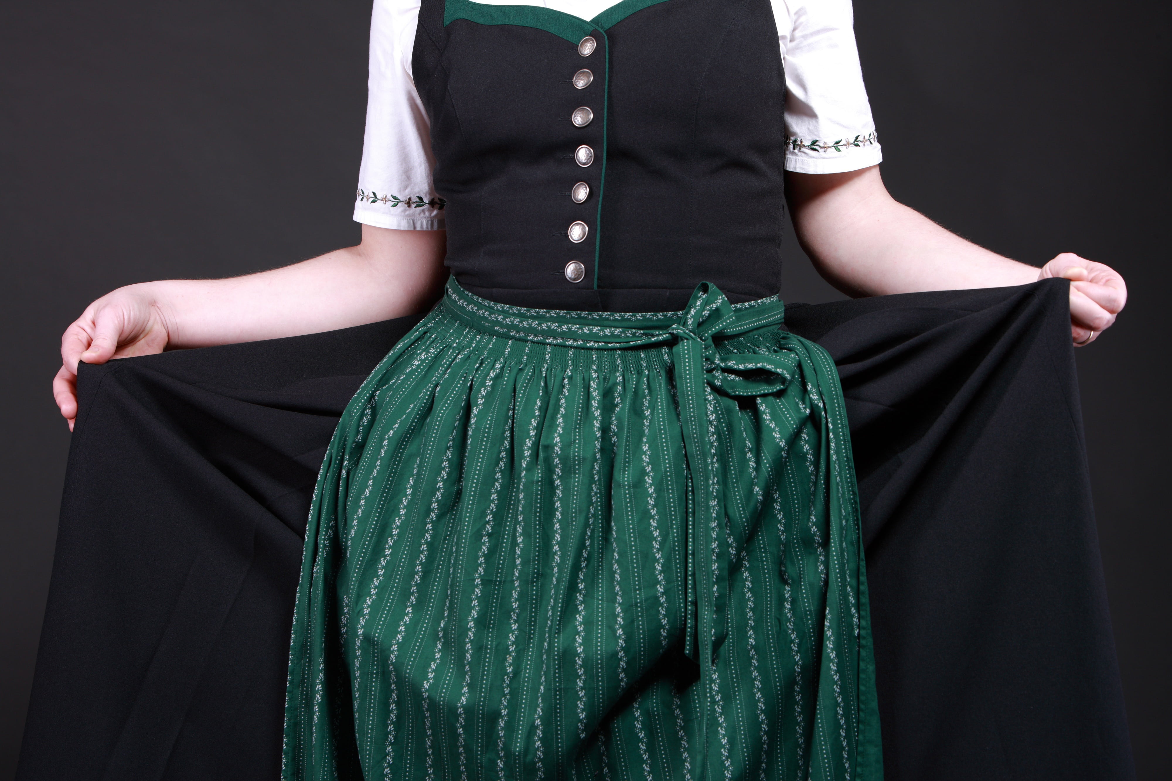 bavarian, apron, green color, people, black background, dress, one person, traditional clothing, fashion, indoors, woman, studio shot, black color, costumes, HD Wallpaper